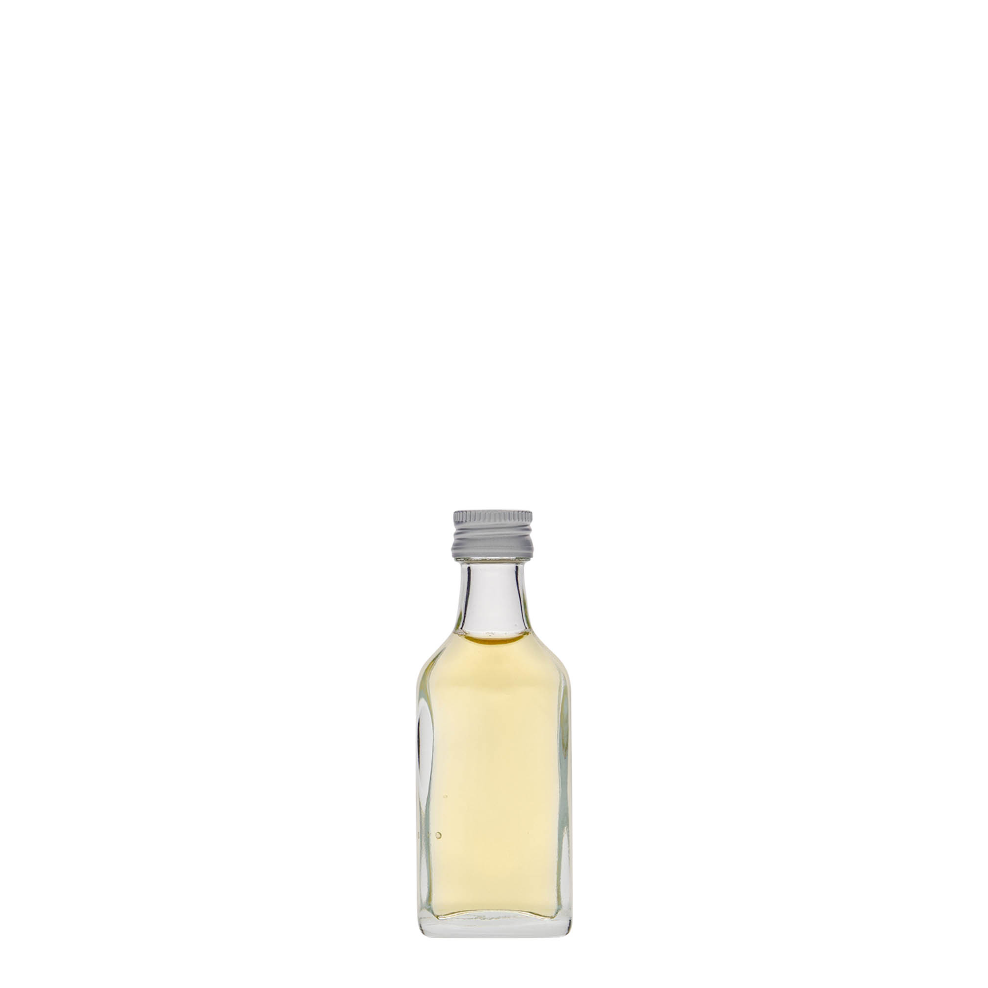 Bottiglia tascabile da 20 ml, rettangolare, vetro, bocca: PP 18 Bottiglia tascabile da 20 ml, rettangolare, vetro, bocca: PP 18