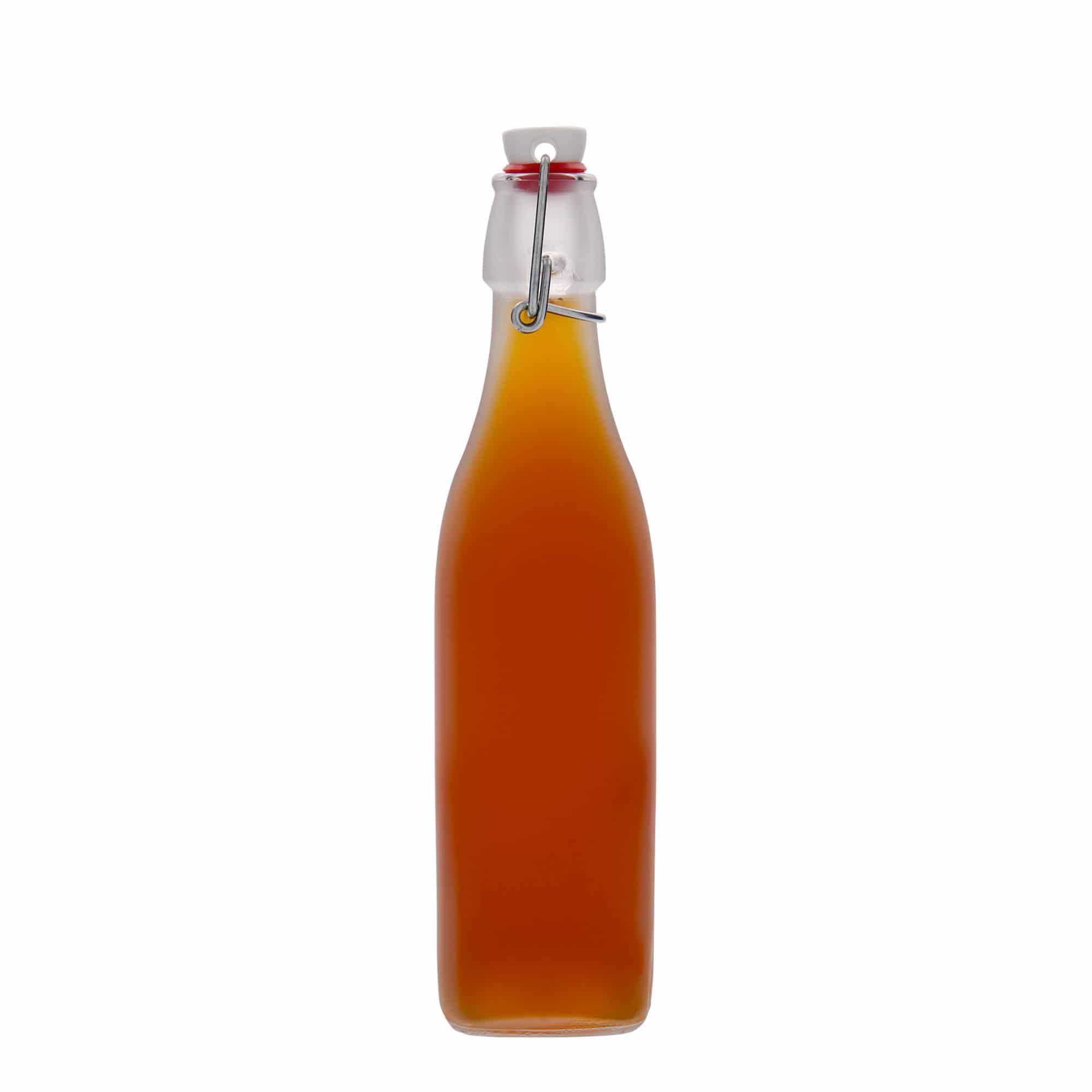 Bottiglia di vetro 500 ml 'Swing, quadrata, bianca, bocca: chiusura a leva