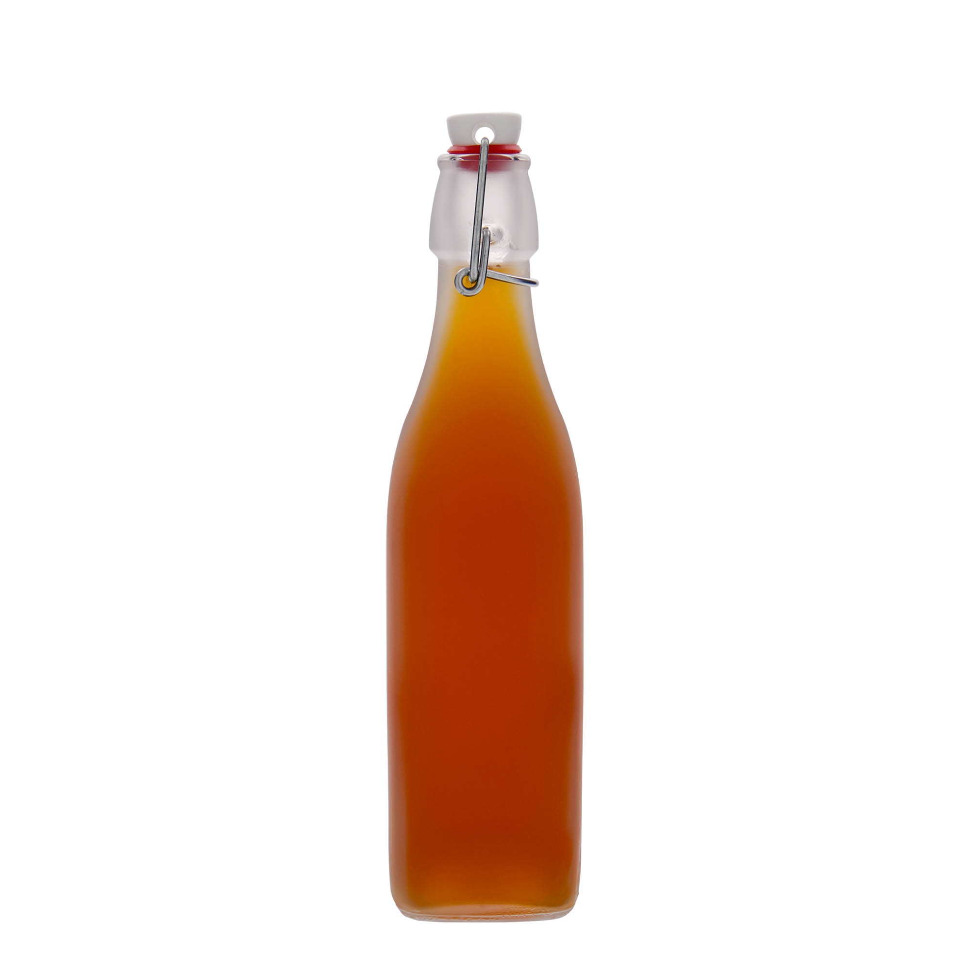 Bottiglia di vetro 500 ml 'Swing, quadrata, bianca, bocca: chiusura a leva Bottiglia di vetro 500 ml 'Swing, quadrata, bianca, bocca: chiusura a leva