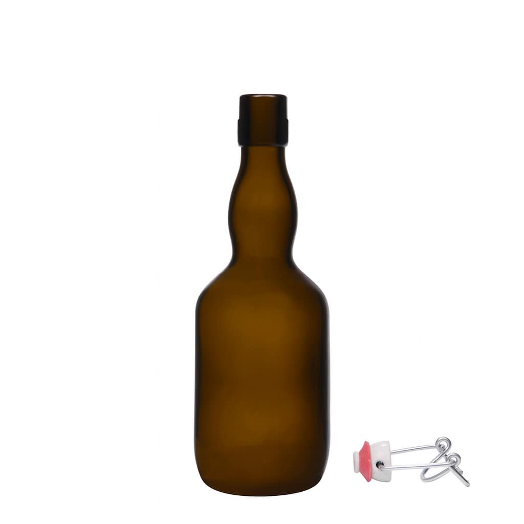 Bottiglia di birra da 500 ml, collo a campana, vetro, verde antico, bocca: chiusura a leva Bottiglia di birra da 500 ml, collo a campana, vetro, verde antico, bocca: chiusura a leva