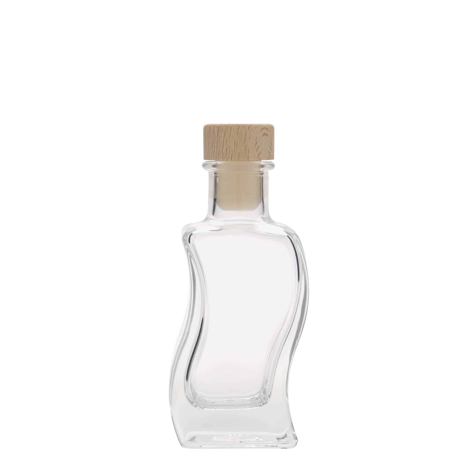 100 ml Bottiglia di vetro 'Onda', quadrata, imboccatura: fascetta