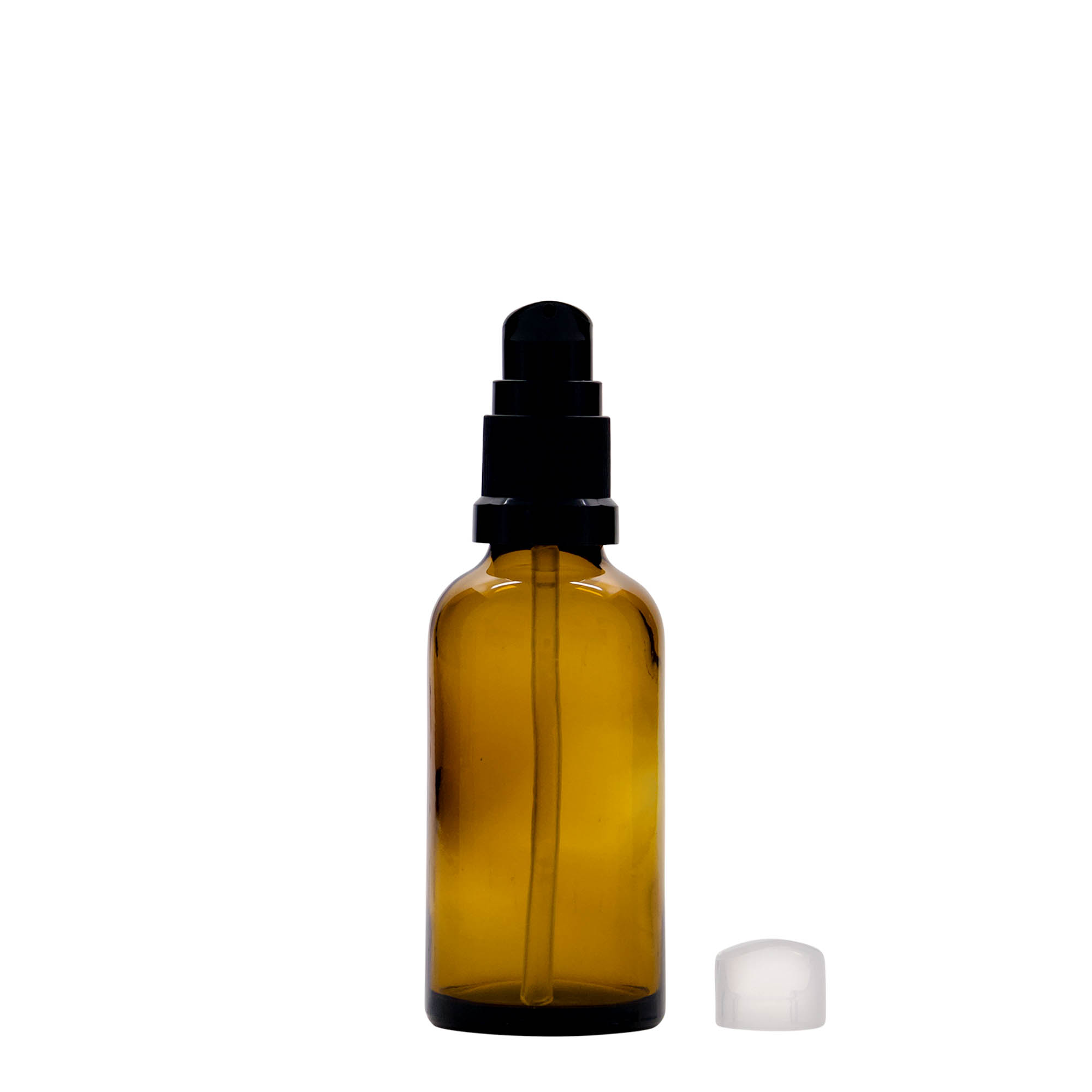 50 ml flacone medico con pompa per lozione, vetro, marrone, bocca: DIN 18