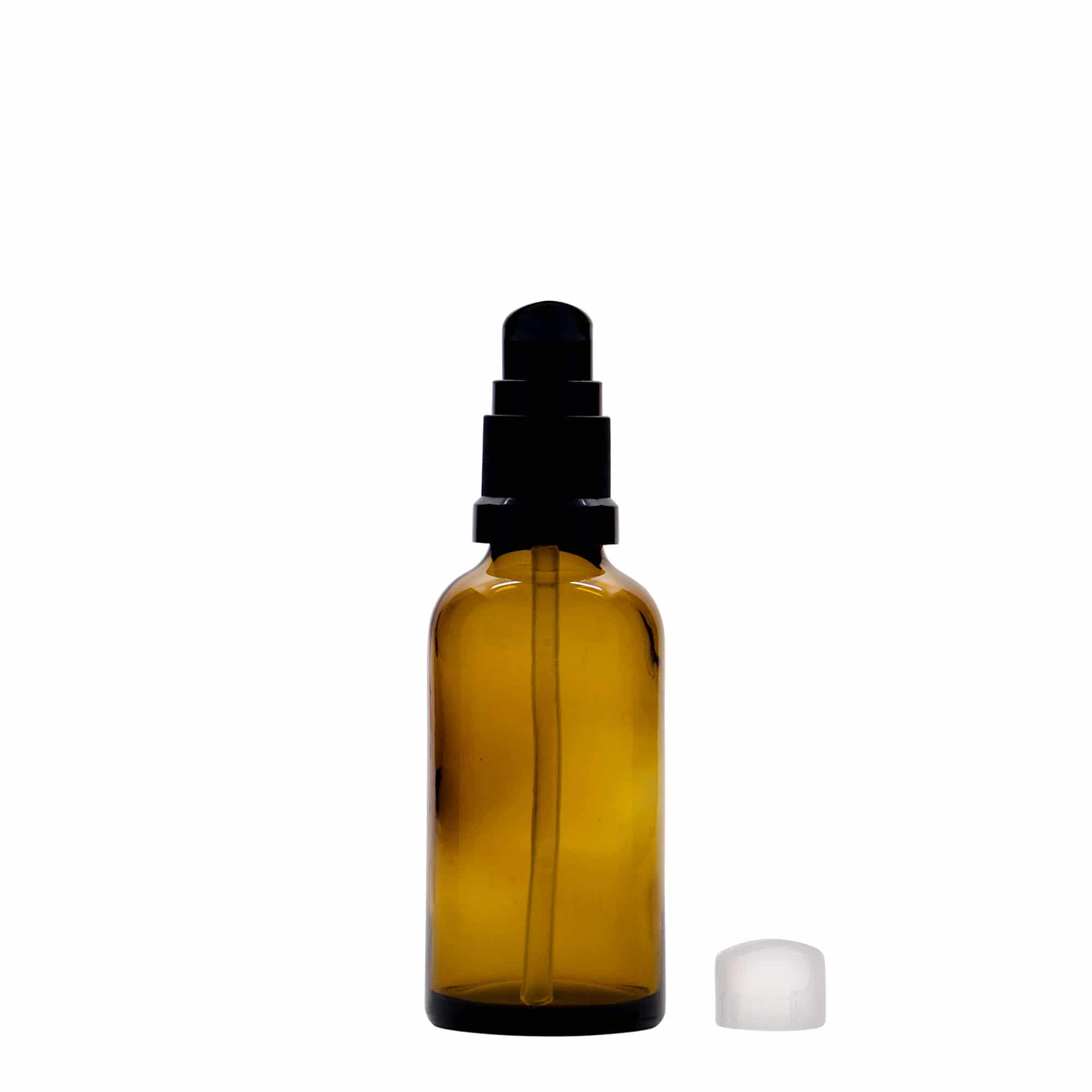 50 ml flacone medico con pompa per lozione, vetro, marrone, bocca: DIN 18