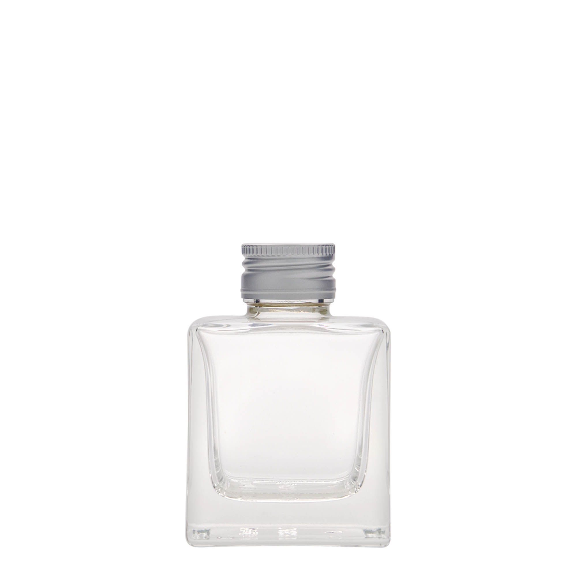 Bottiglia di vetro da 100 ml 'Cube', quadrata, bocca: PP 28 Bottiglia di vetro da 100 ml 'Cube', quadrata, bocca: PP 28