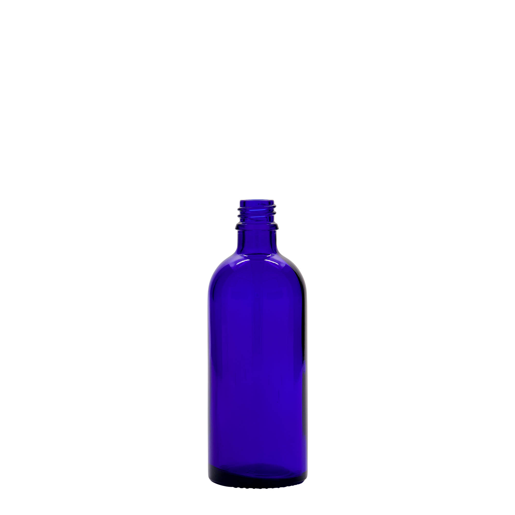 100 ml bottiglia medicinale, vetro, blu reale, bocca: DIN 18