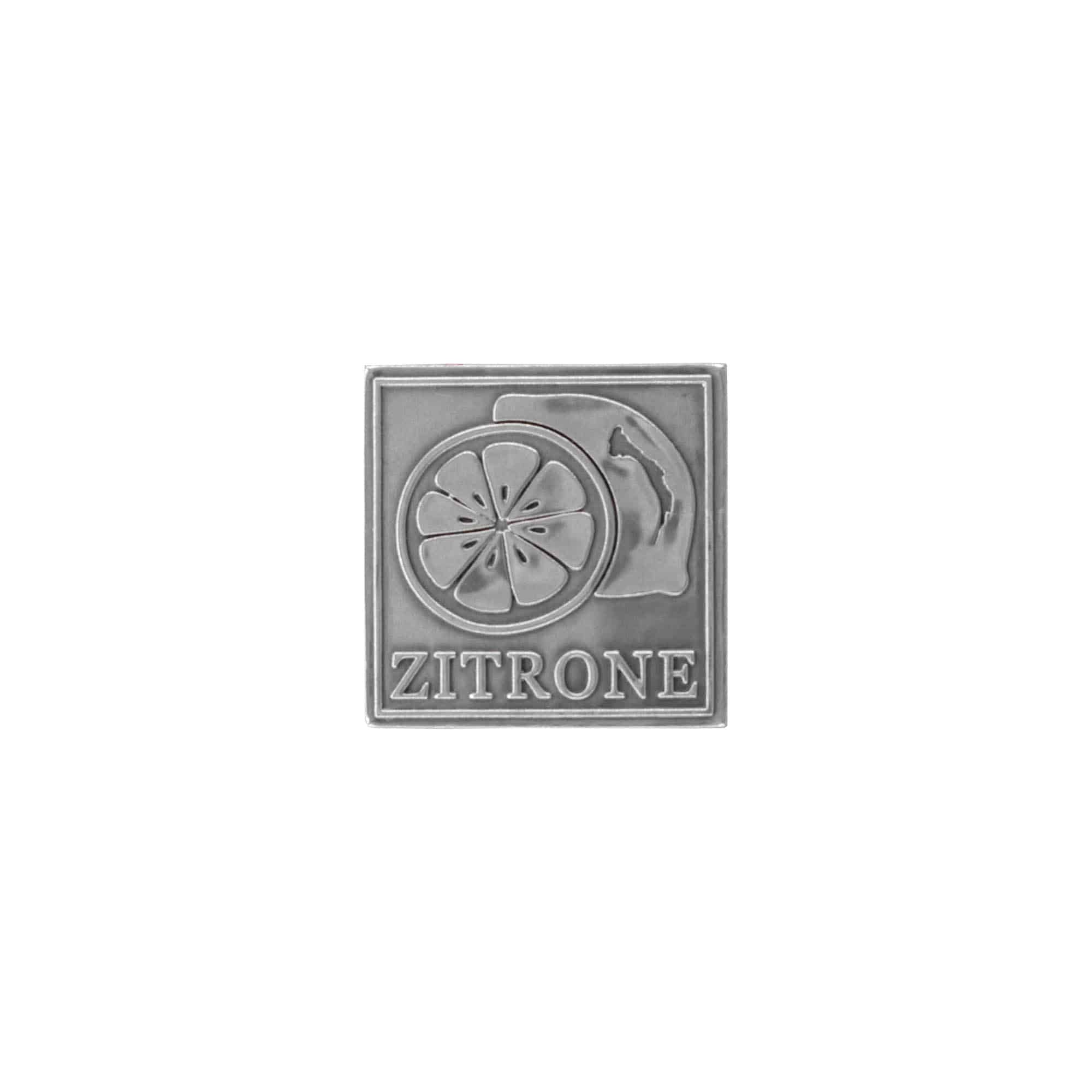 Etichetta in stagno 'Limone', quadrata, metallo, argento