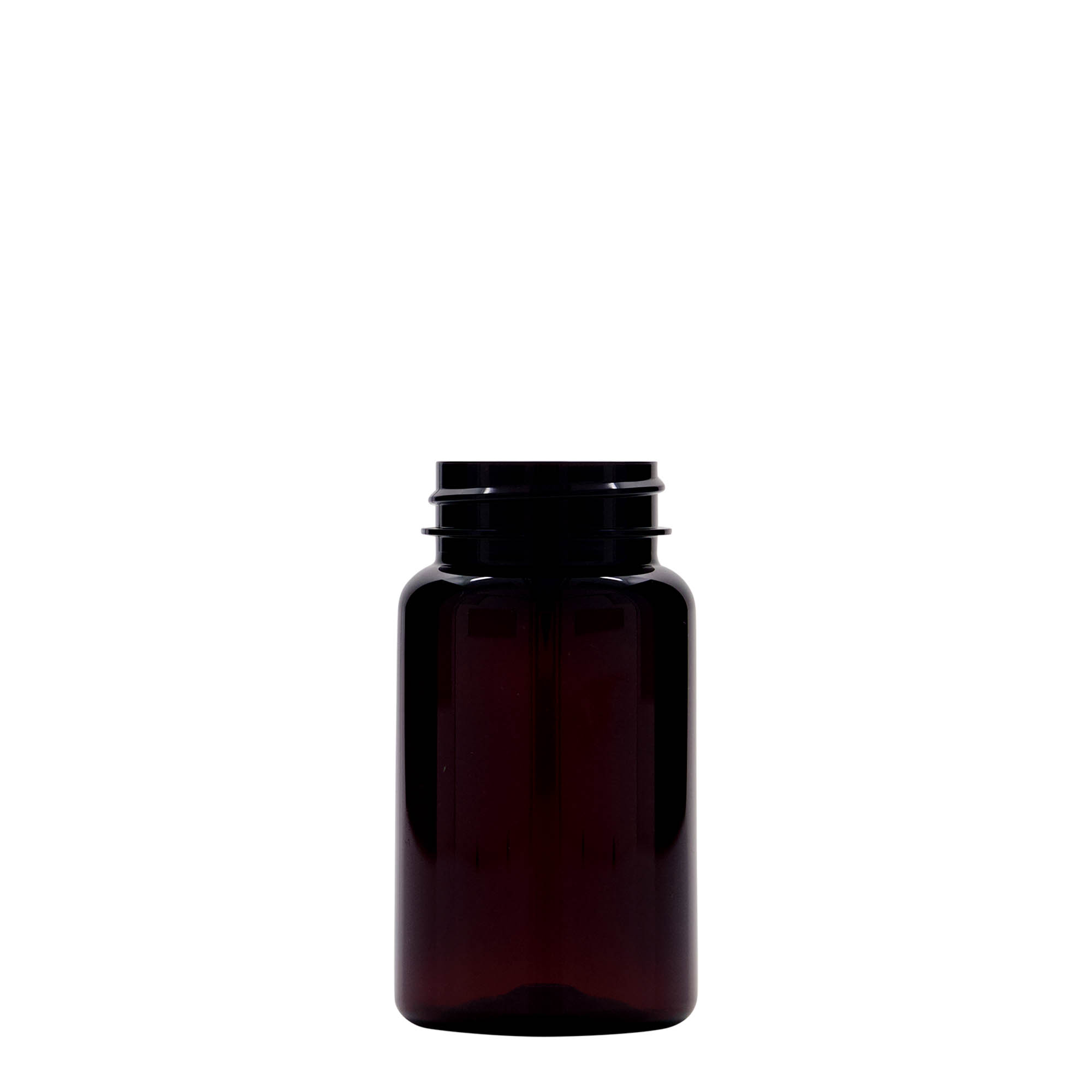 100 ml flacone in PET, plastica, marrone, bocca: 38/400