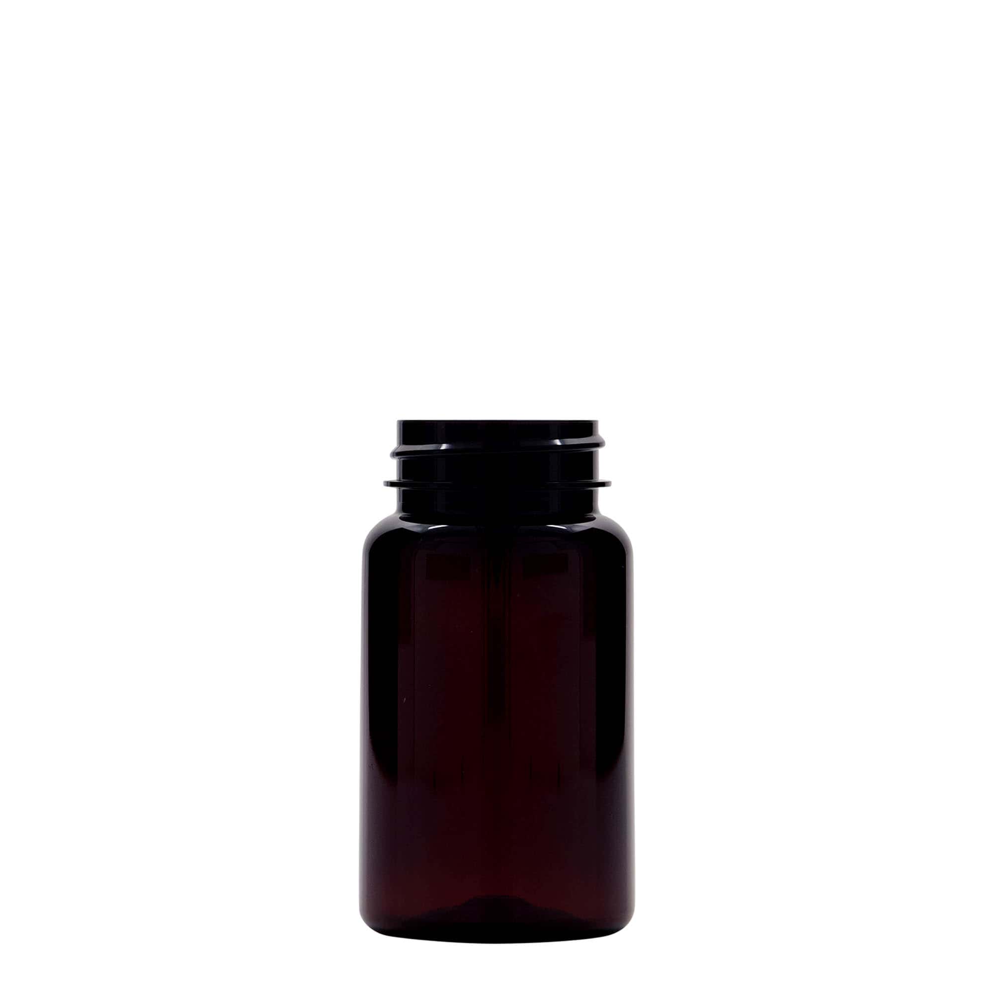 100 ml flacone in PET, plastica, marrone, bocca: 38/400