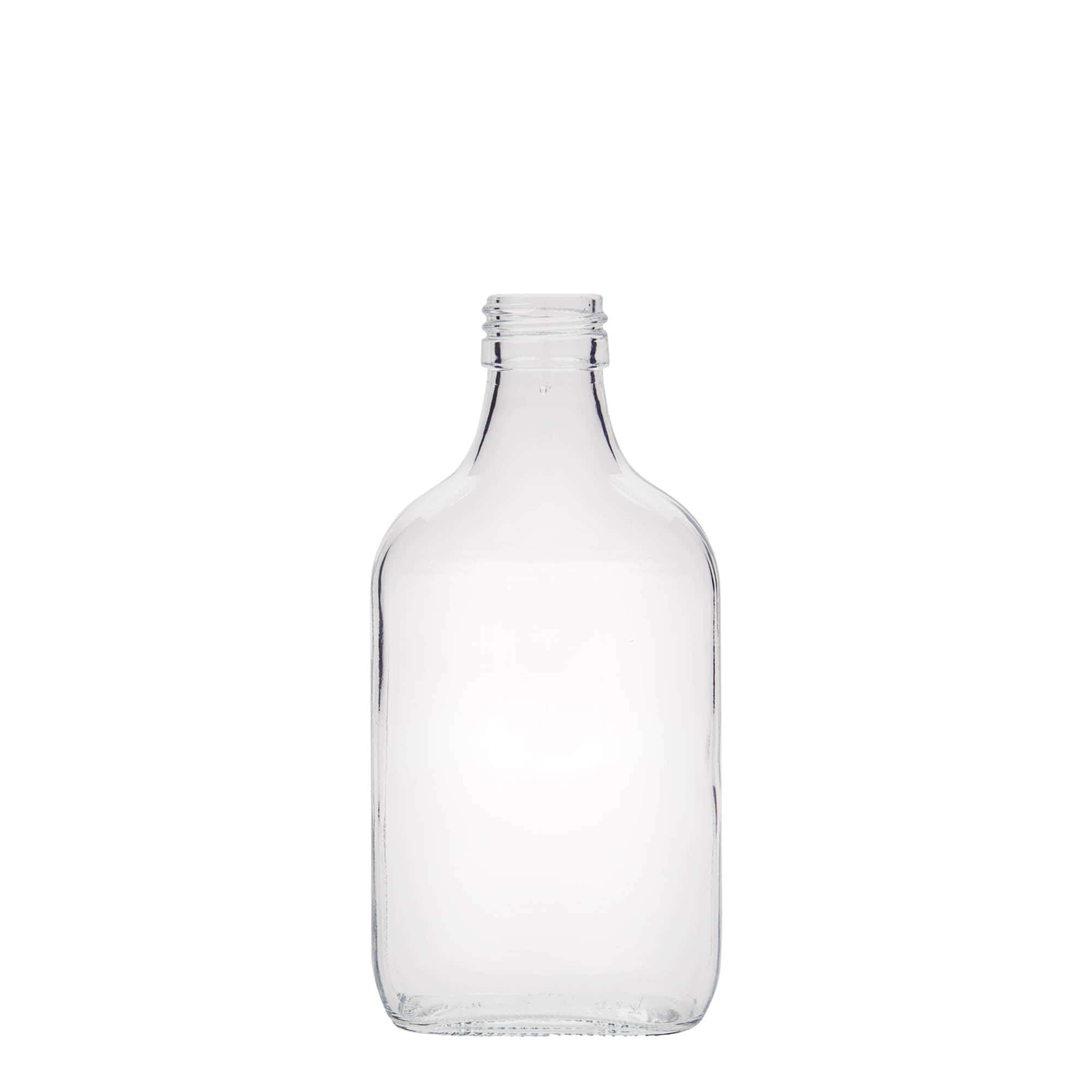 Bottiglia tascabile 200 ml, rettangolare, vetro, bocca: PP 28