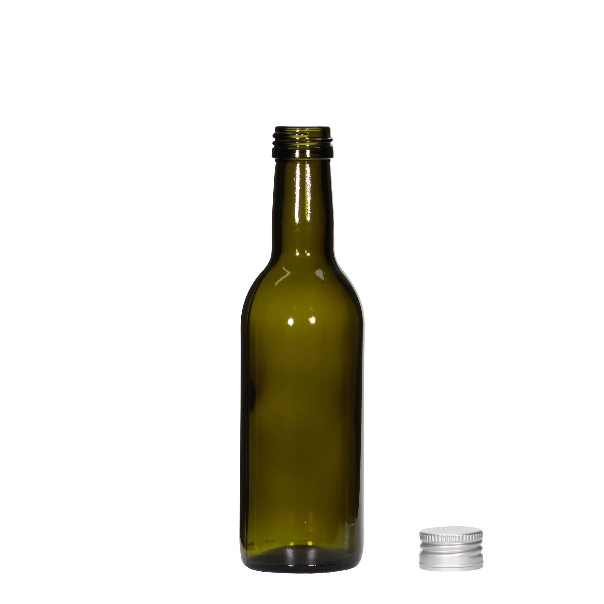 Bottiglia di vetro da 250 ml 'Bordeaux', verde antico, bocca: PP 28