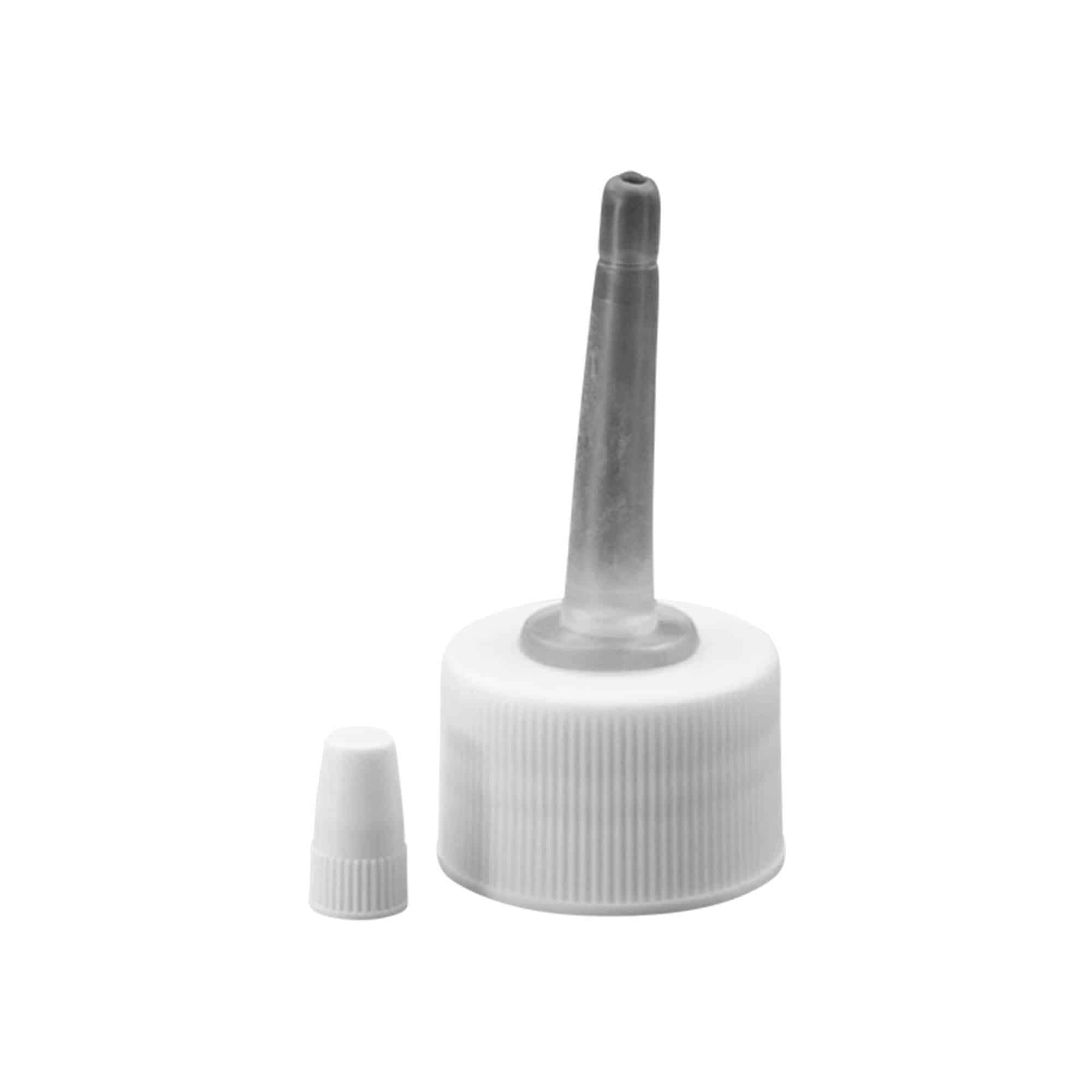 Tappo a vite con applicatore, plastica PP, bianco, per imboccatura: 24/410