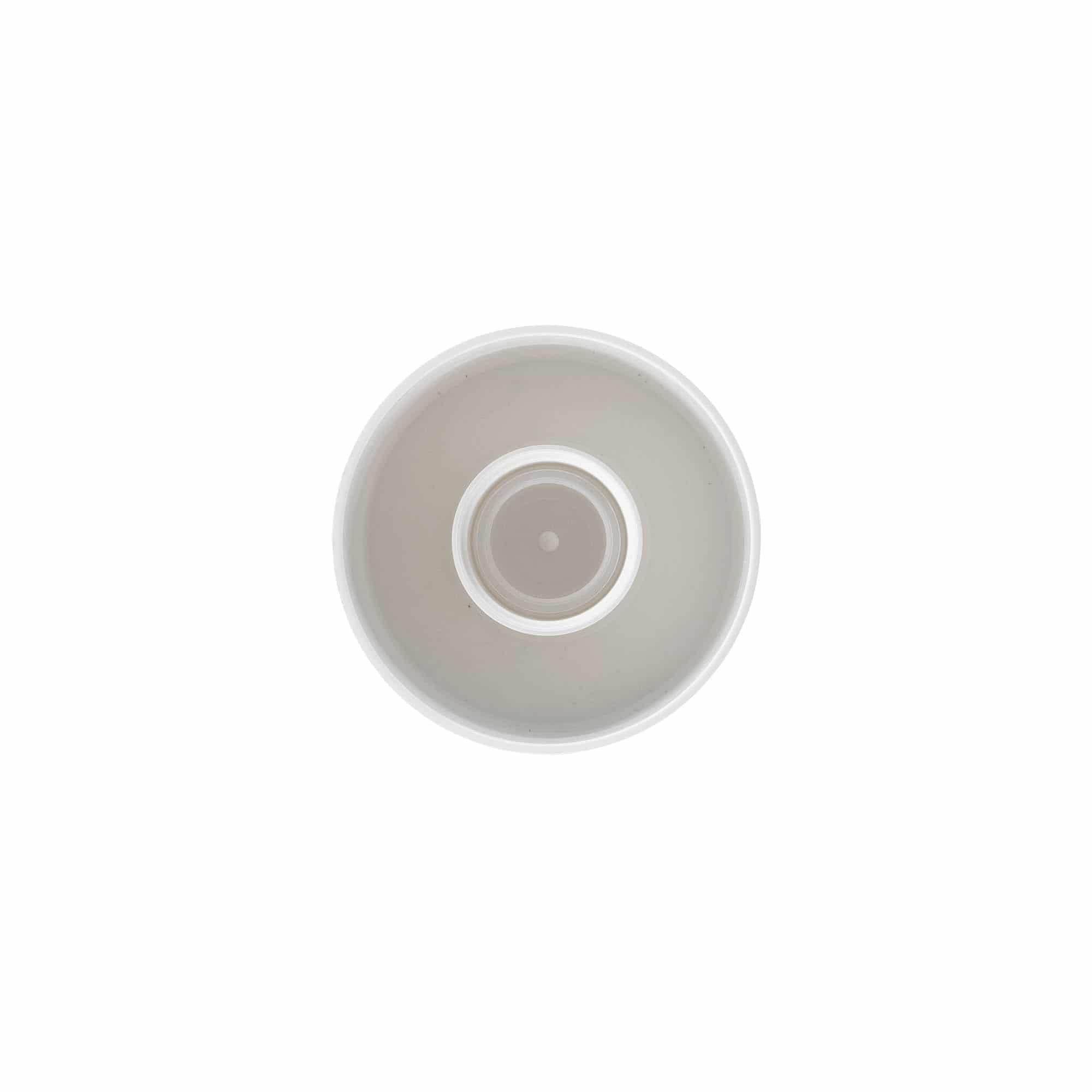 Tappo a vite per bottiglia rotonda con inserto a siringa, plastica PE, bianco, per bocca: DIN 25