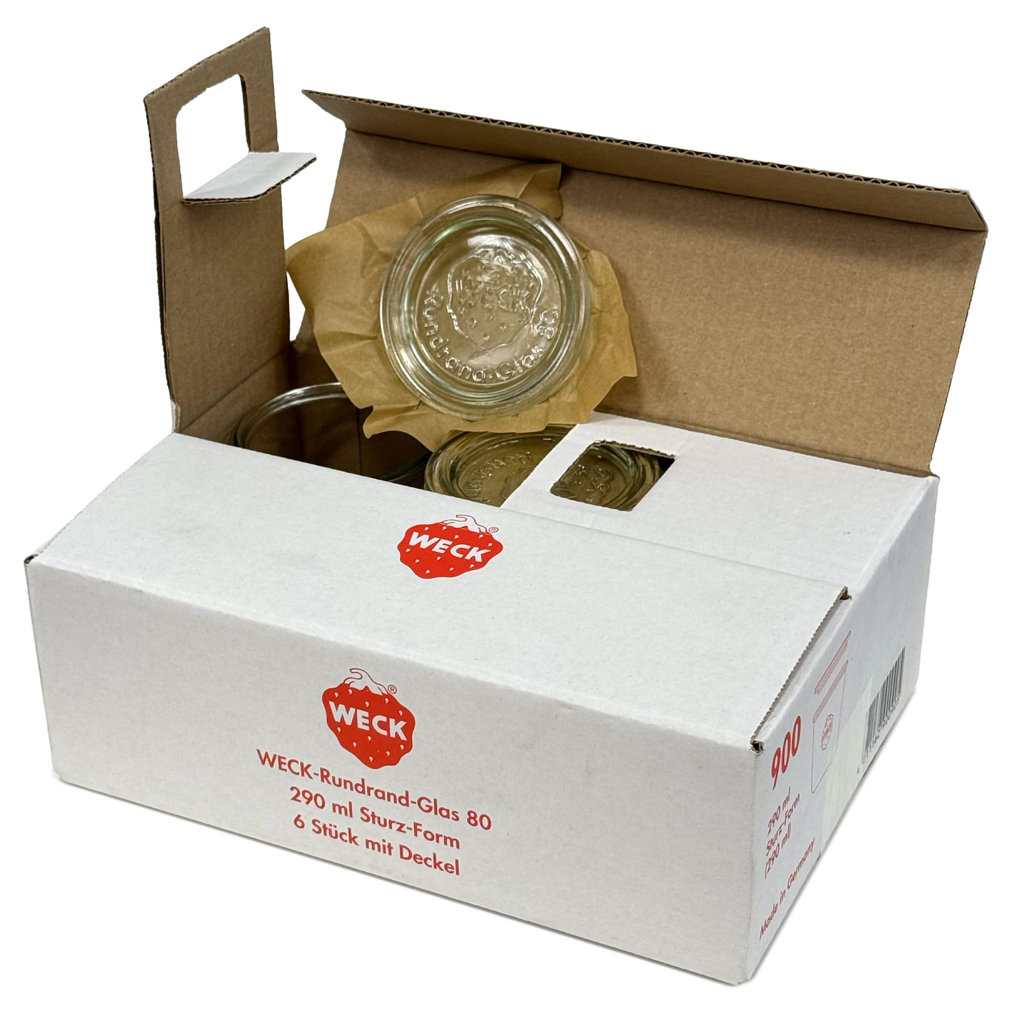 6x 290 ml vaso WECK a bocca larga alto con coperchio in vetro RR 80