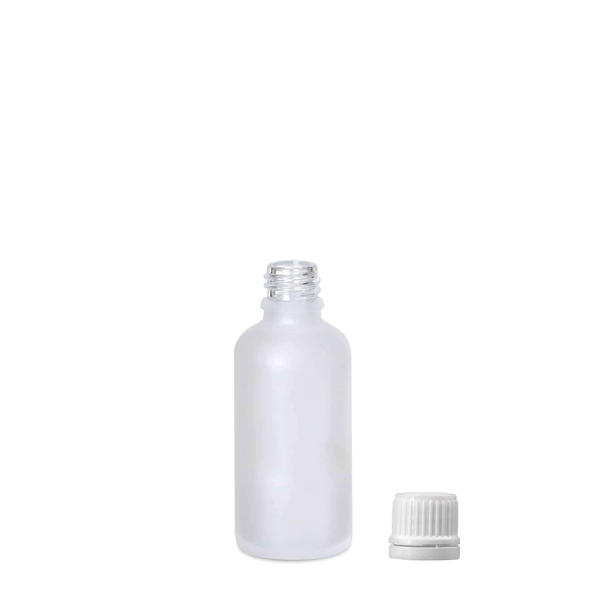 50 ml bottiglia medicinale, vetro, ghiacciato, bocca: DIN 18