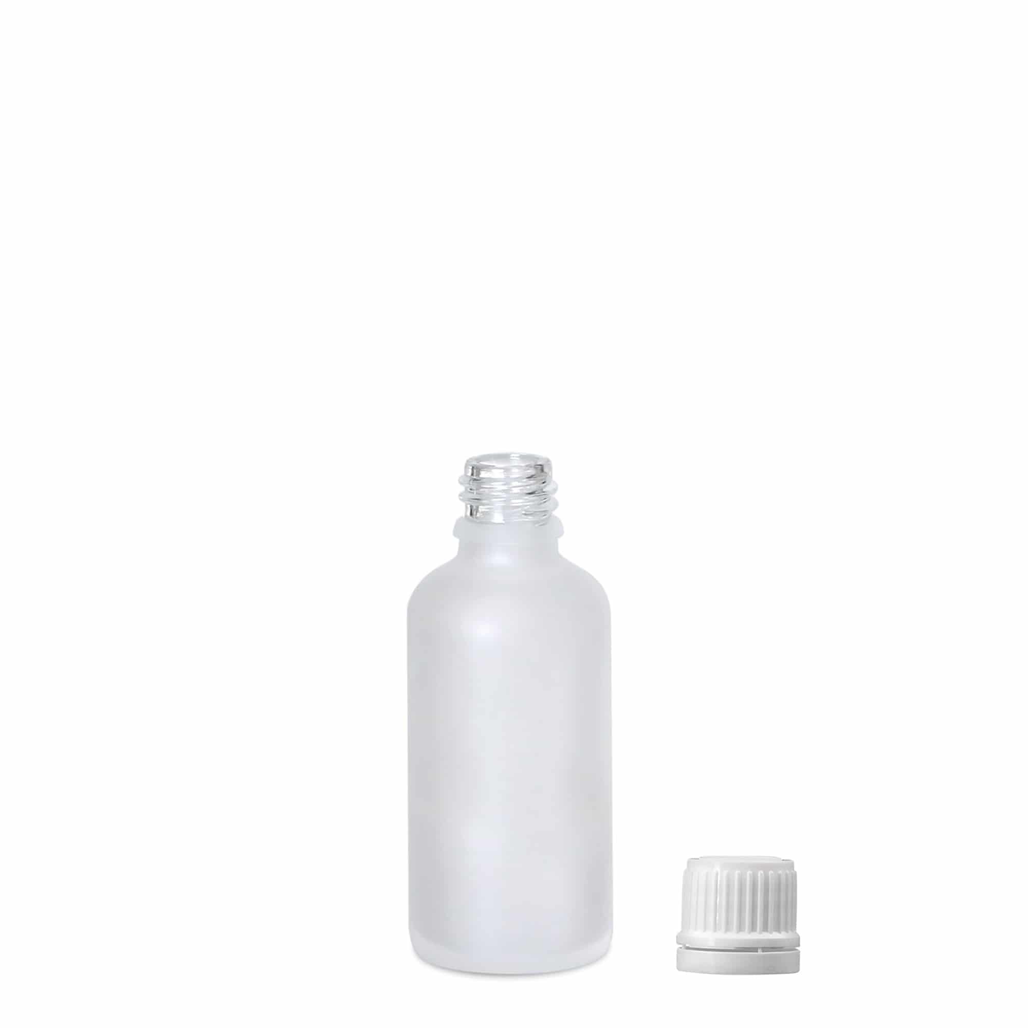 50 ml bottiglia medicinale, vetro, ghiacciato, bocca: DIN 18