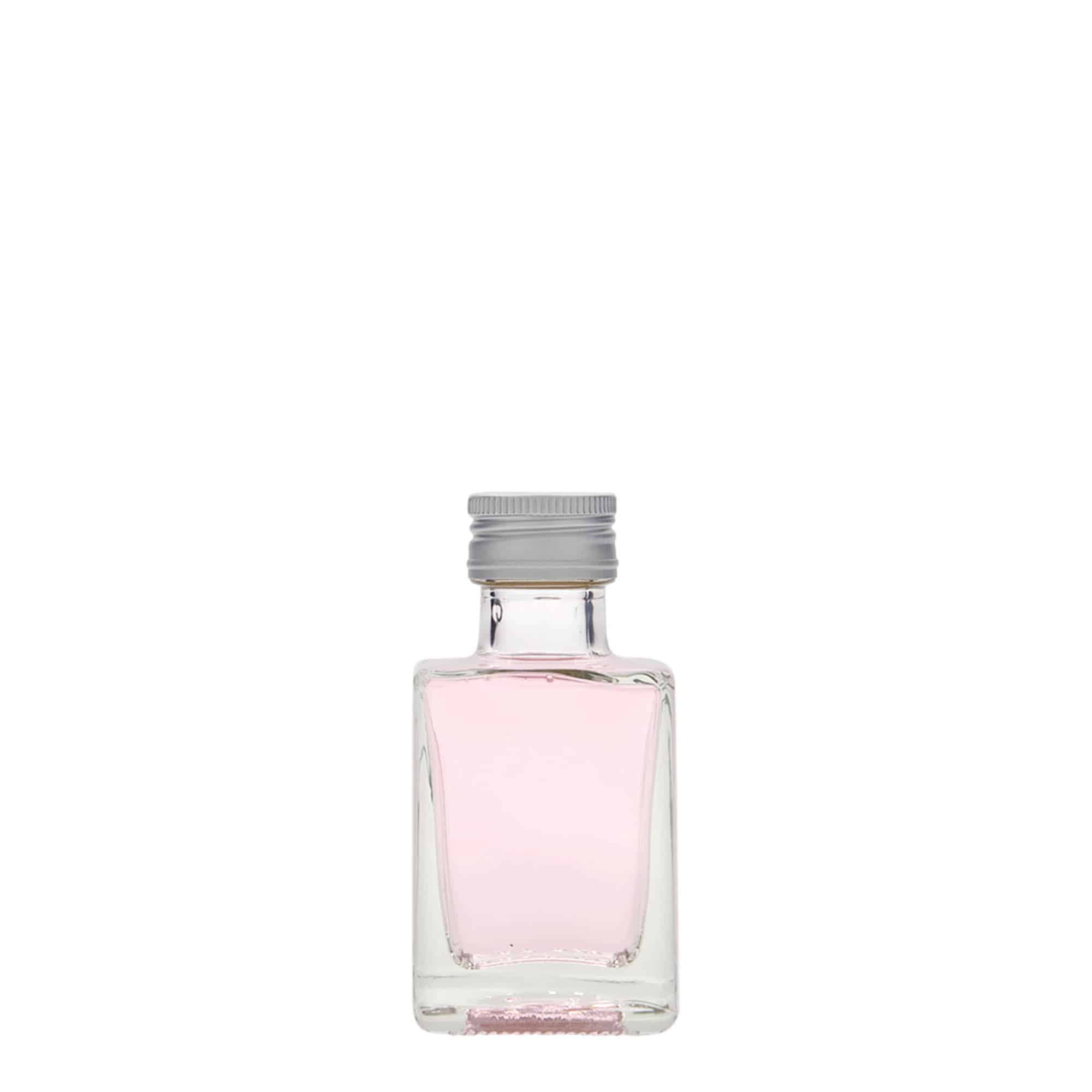 Bottiglia di vetro da 50 ml 'Cube', quadrata, bocca: PP 24 Bottiglia di vetro da 50 ml 'Cube', quadrata, bocca: PP 24