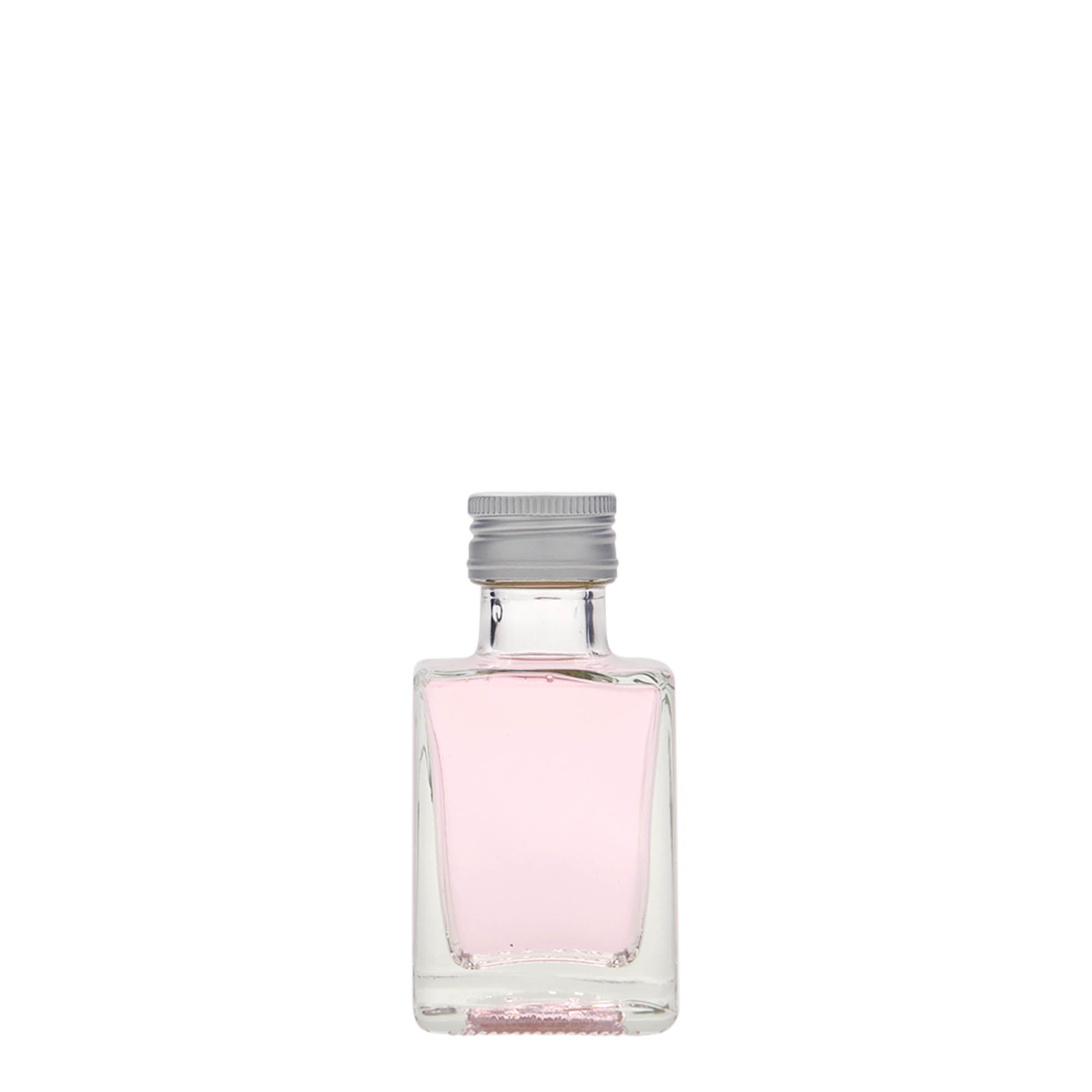 Bottiglia di vetro da 50 ml 'Cube', quadrata, bocca: PP 24 Bottiglia di vetro da 50 ml 'Cube', quadrata, bocca: PP 24