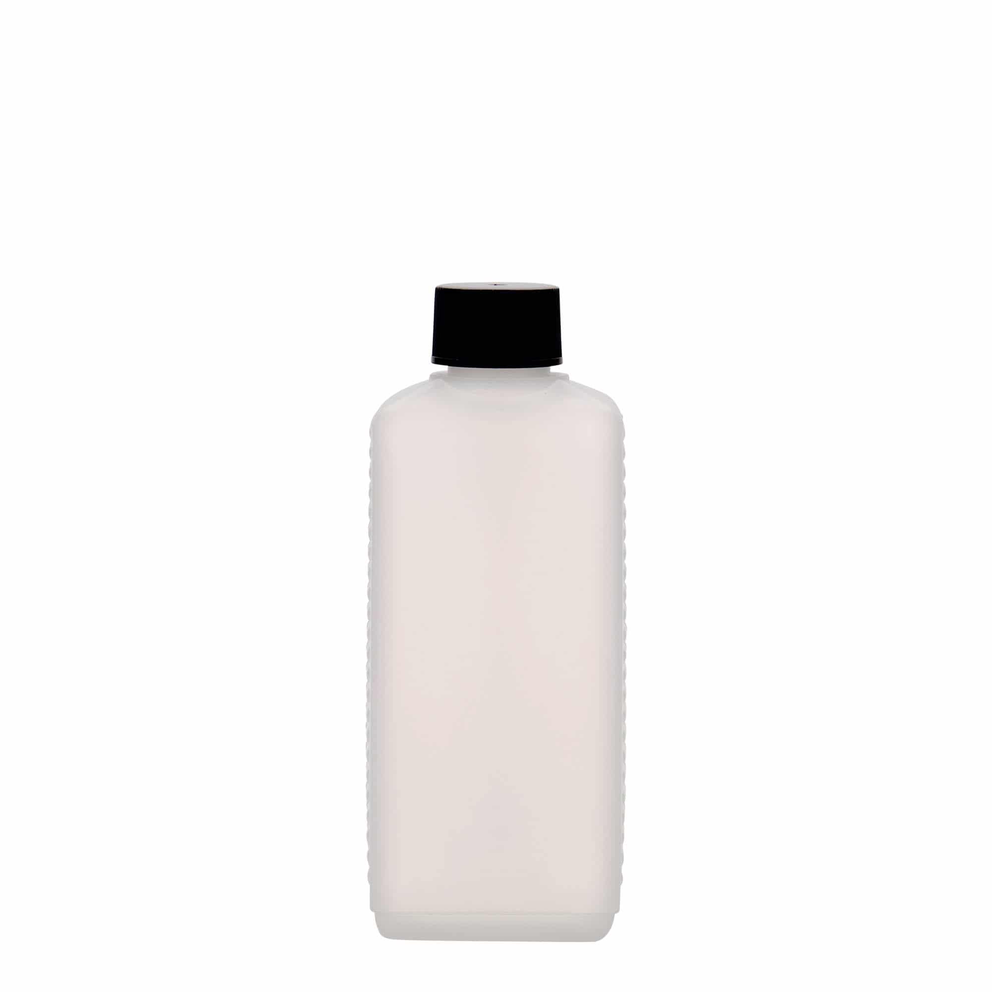 250 ml Bottiglia rettangolare, plastica HDPE, naturale, imboccatura: DIN 25 EPE