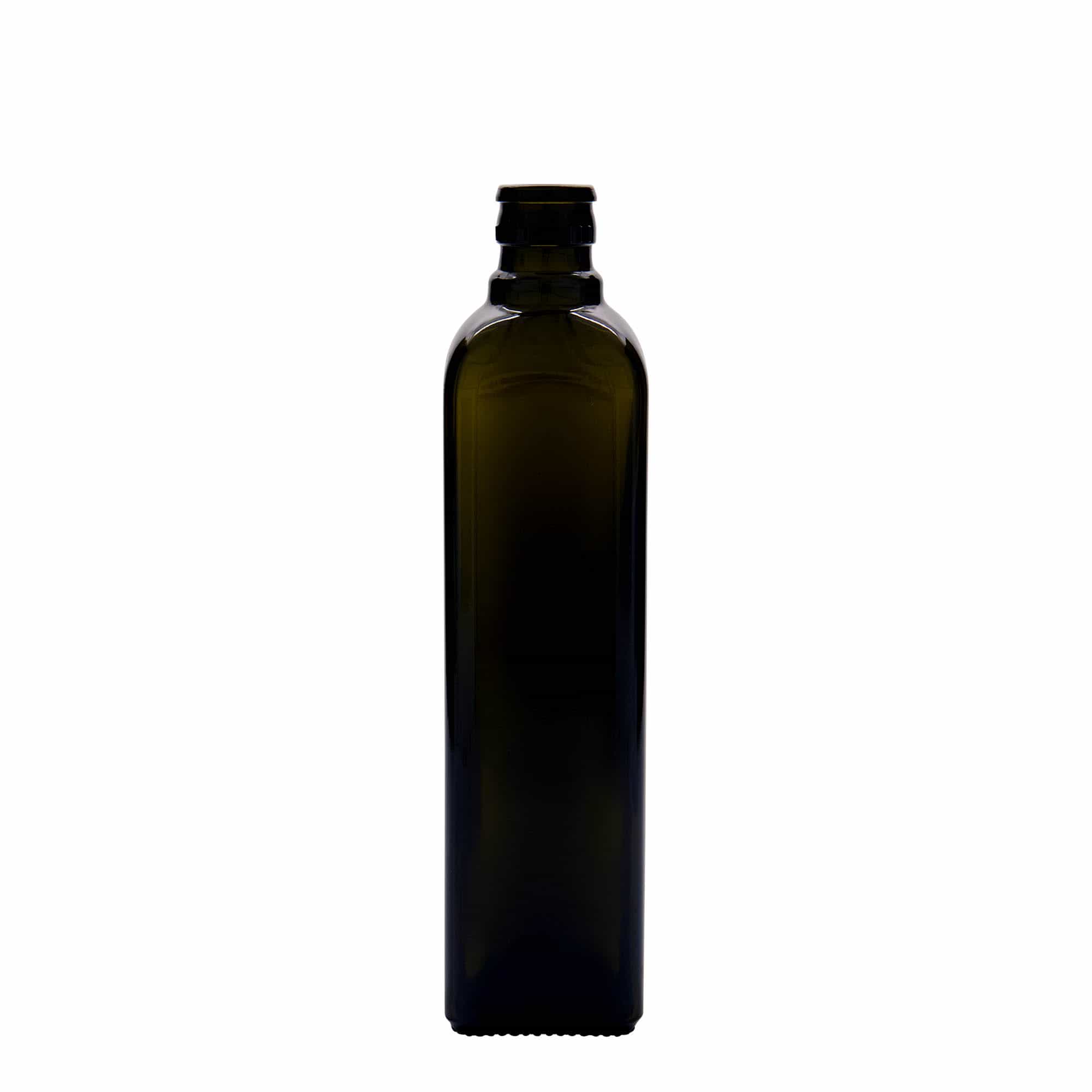 Bottiglia per aceto/olio 'Quadra' 500 ml, vetro, quadrata, verde antico, bocca: DOP