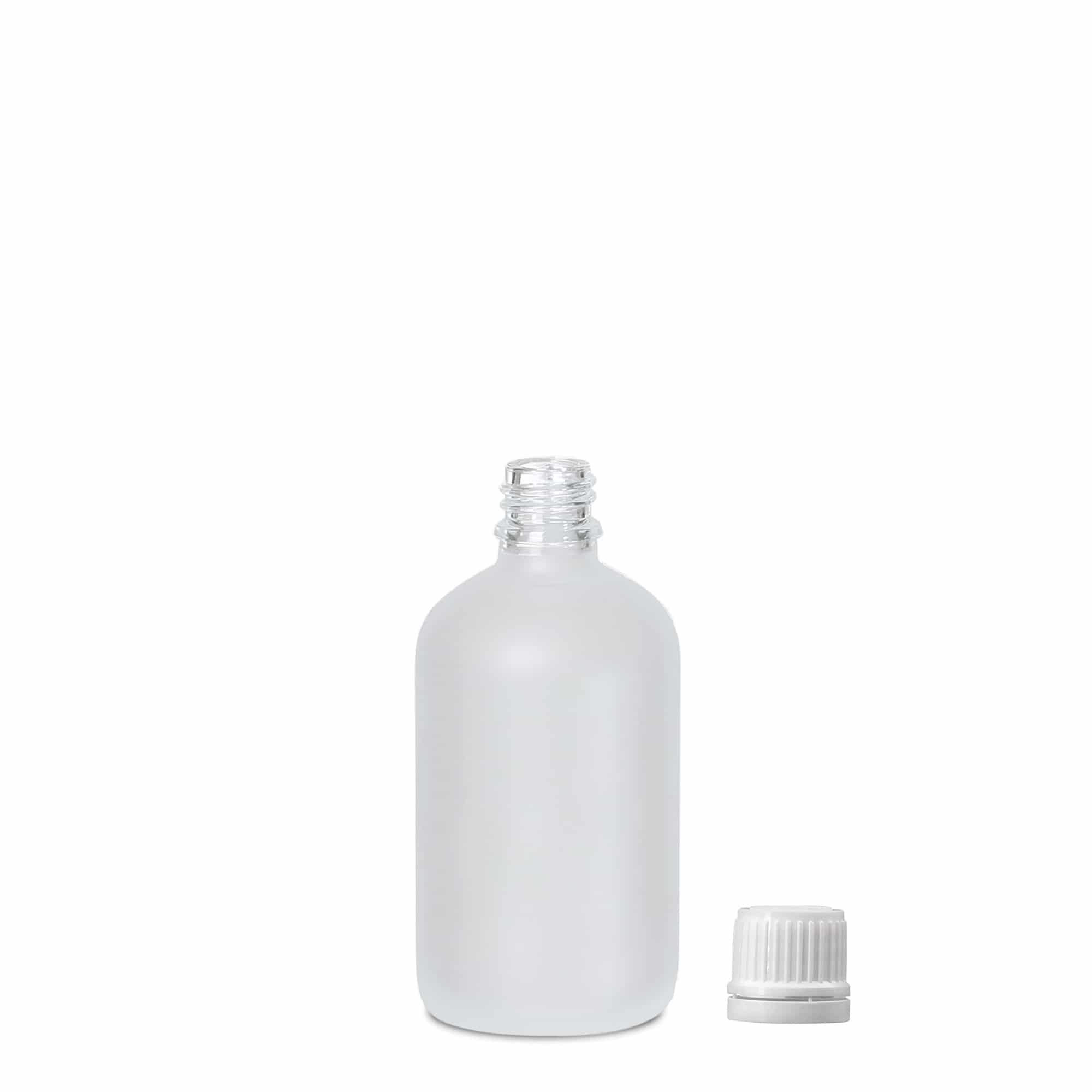 100 ml bottiglia medicinale, vetro, satinato, bocca: DIN 18