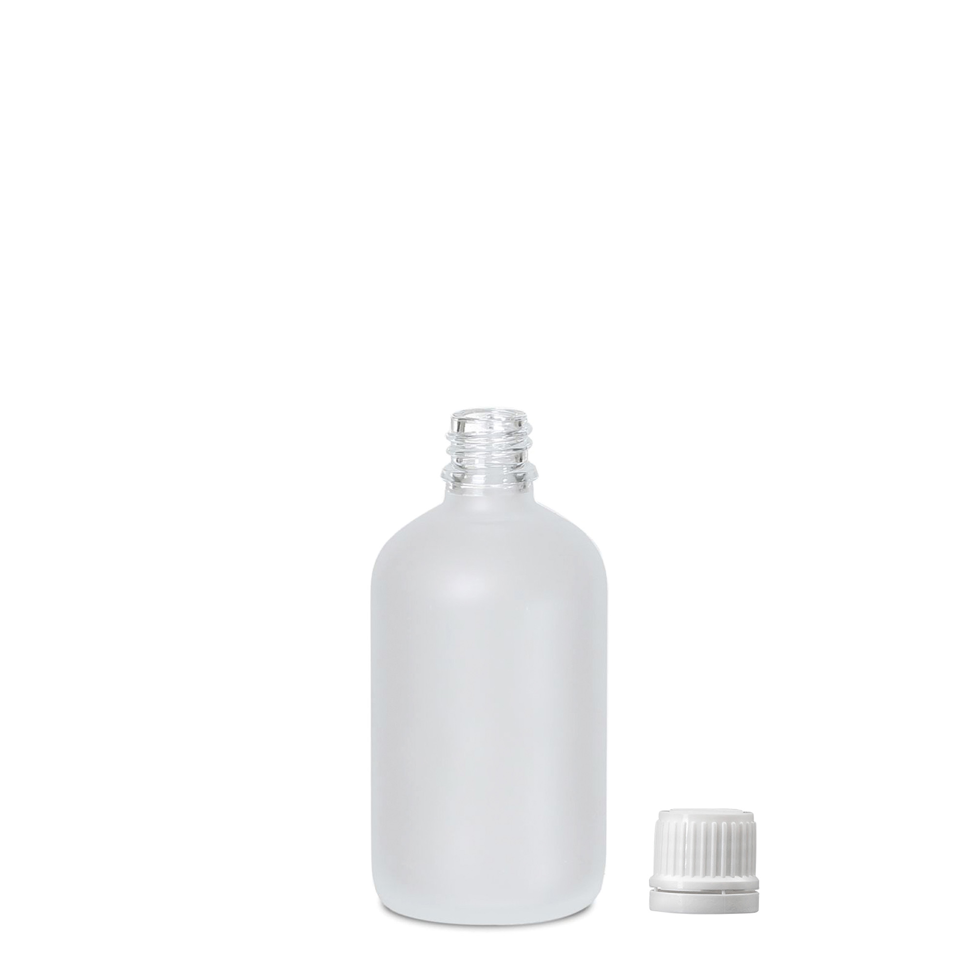 100 ml bottiglia medicinale, vetro, satinato, bocca: DIN 18