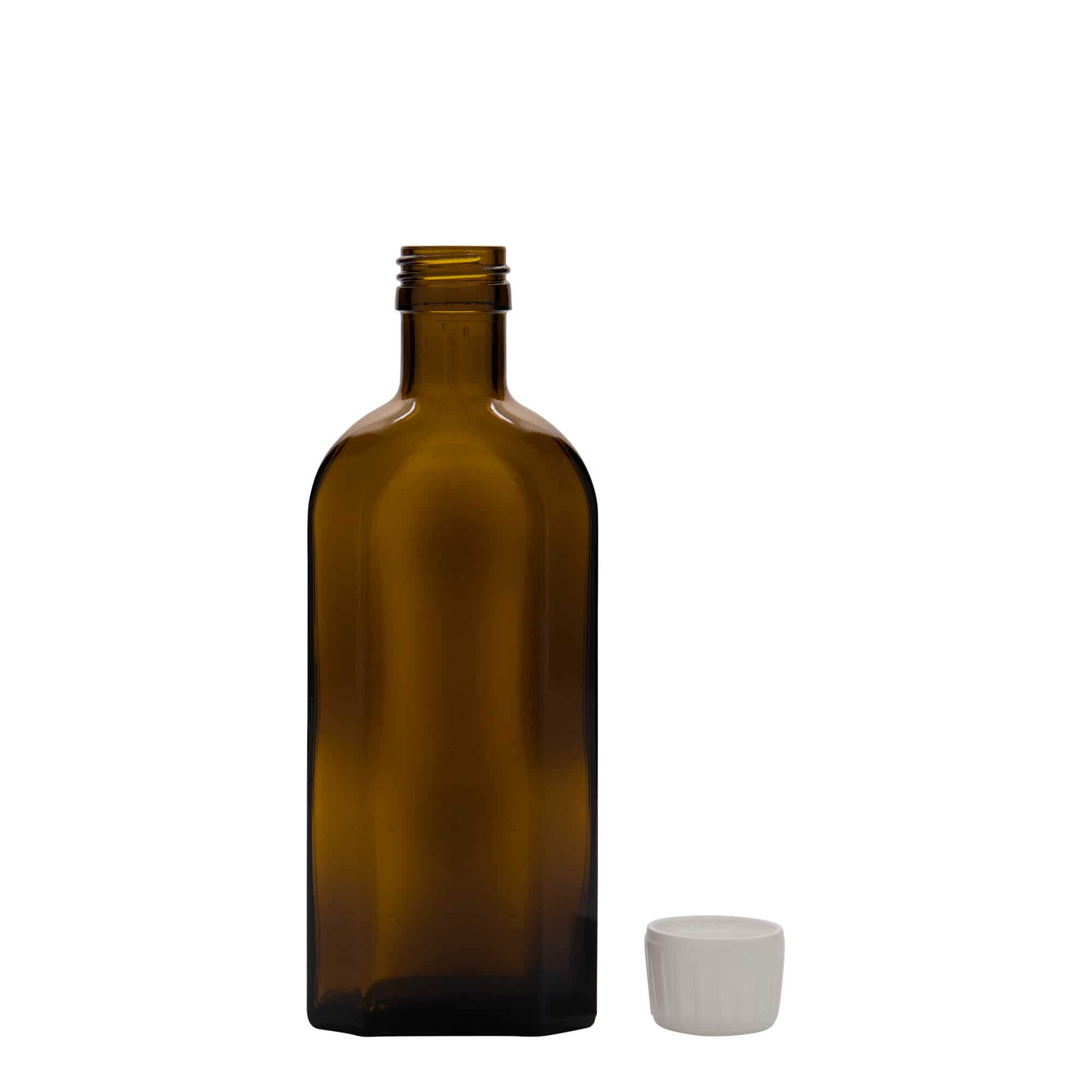 250 ml bottiglia medicinale Meplat, ovale, vetro, marrone, bocca: PP 28