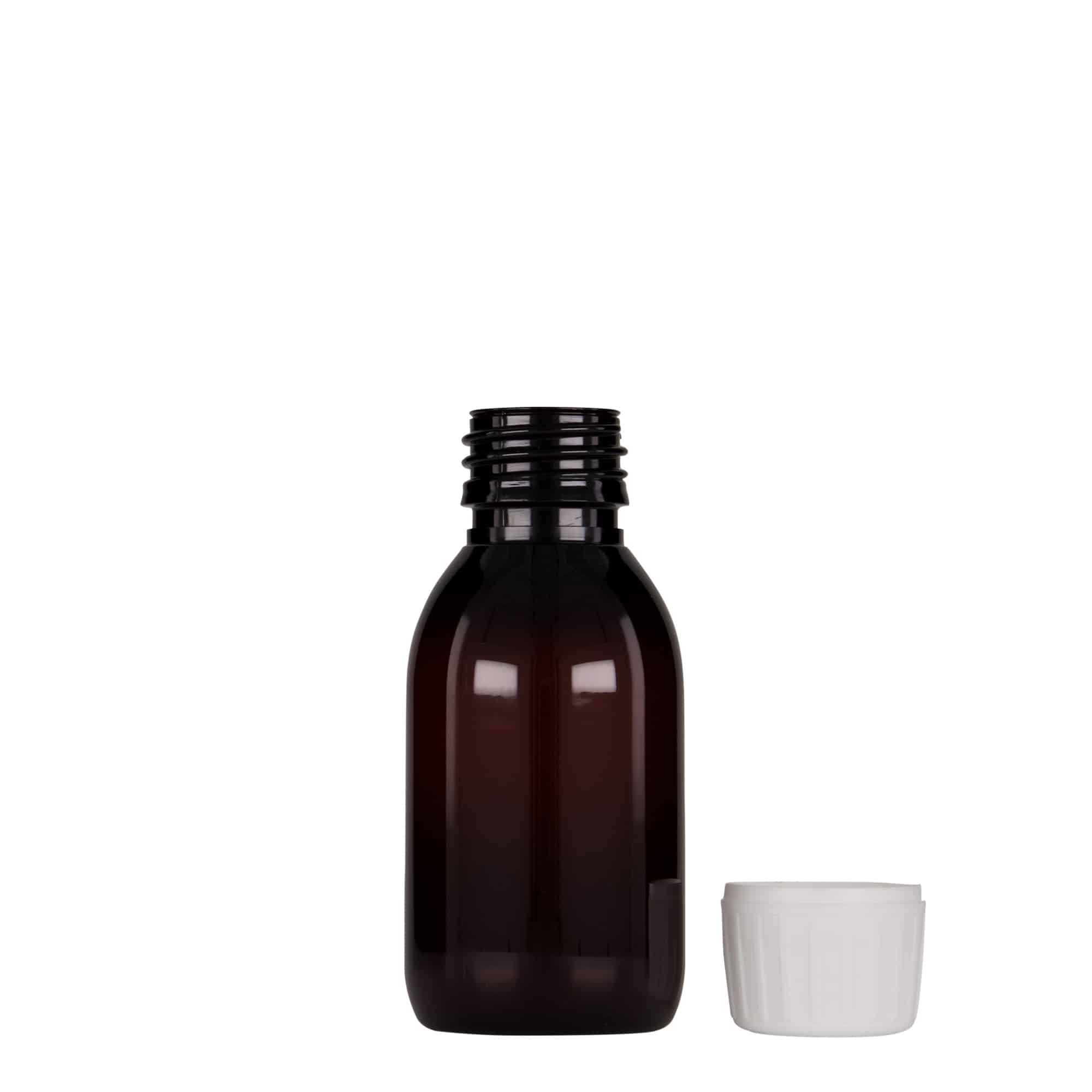 100 ml Flacone farmaceutico PET, marrone, plastica, imboccatura: PP 28