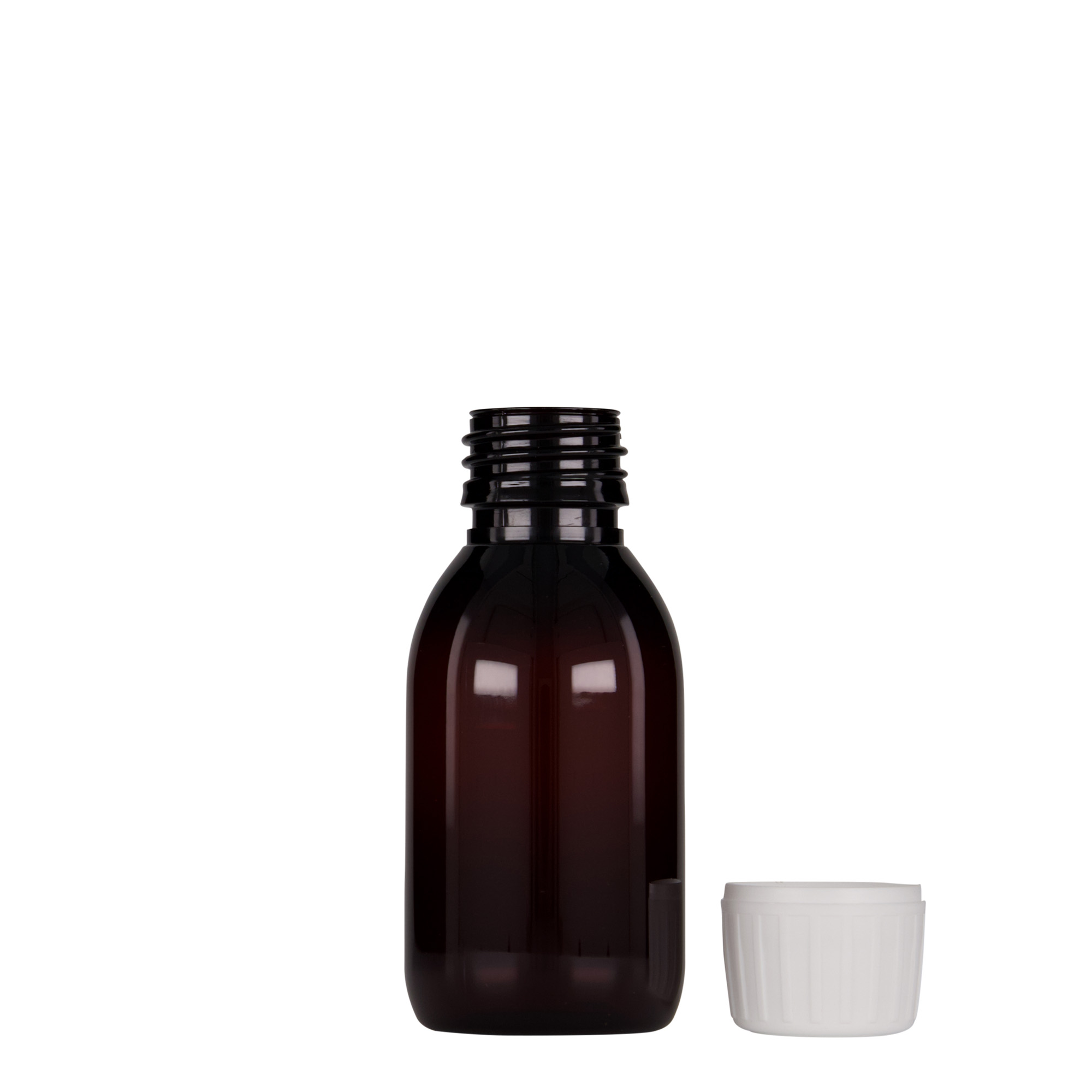 100 ml bottiglia medica in PET, marrone, plastica, bocca: PP 28