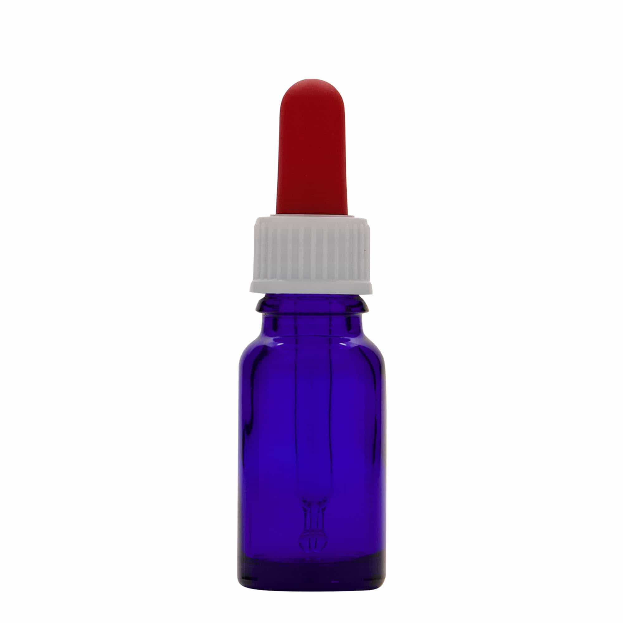 10 ml Boccetta con contagocce , vetro, blu reale-rosso, imboccatura: DIN 18 10 ml Boccetta con contagocce , vetro, blu reale-rosso, imboccatura: DIN 18