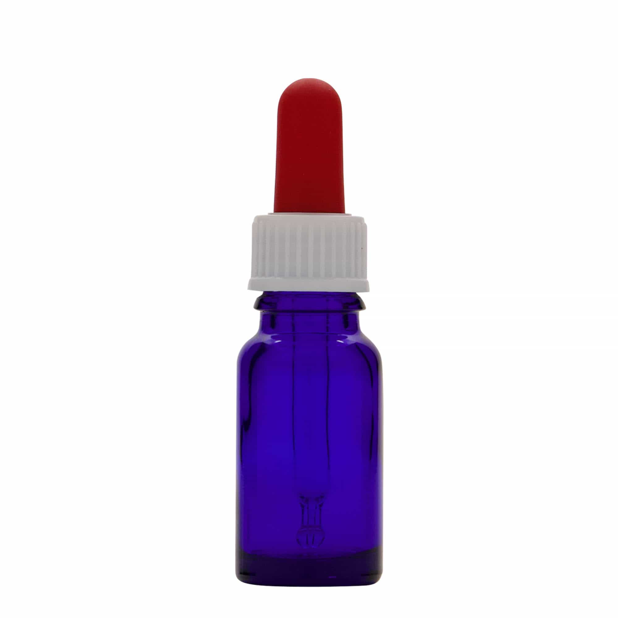 Bottiglia con contagocce da 10 ml, medicina, vetro, blu reale-rosso, bocca: DIN 18