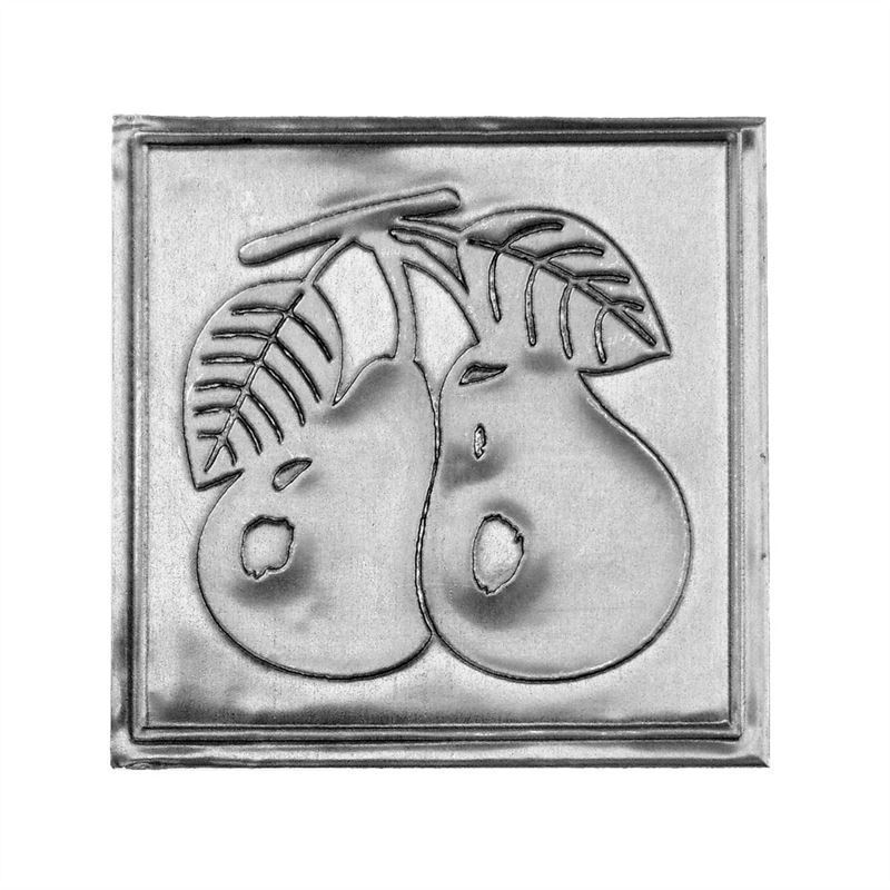 Etichetta metallica 'Pera', quadrata, stagno, argento