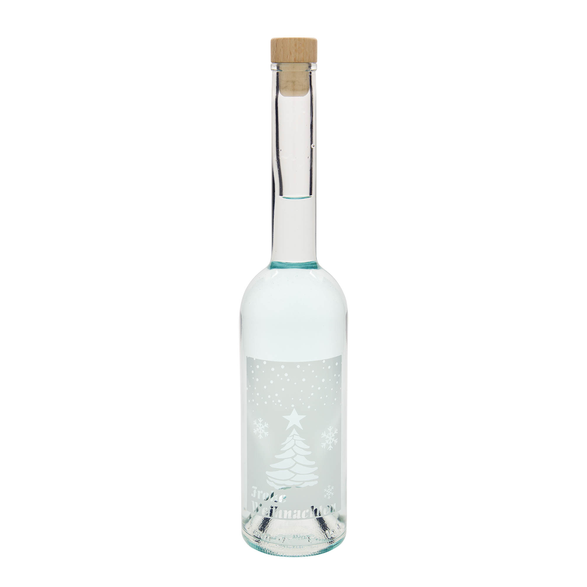 Bottiglia di vetro da 500 ml 'Opera', motivo: Natale bianco, bocca: tappo in sughero Bottiglia di vetro da 500 ml 'Opera', motivo: Natale bianco, bocca: tappo in sughero