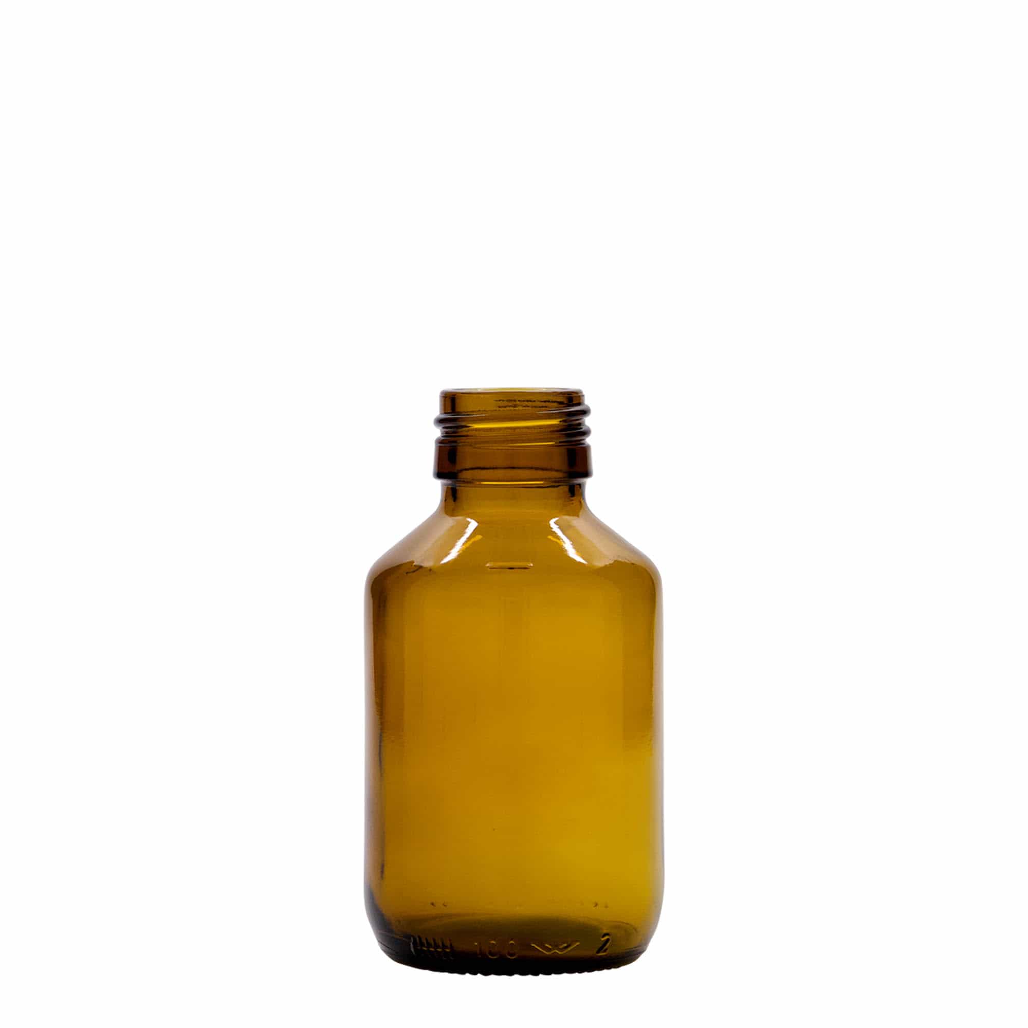 100 ml bottiglia medicinale, marrone, vetro, bocca: PP 28