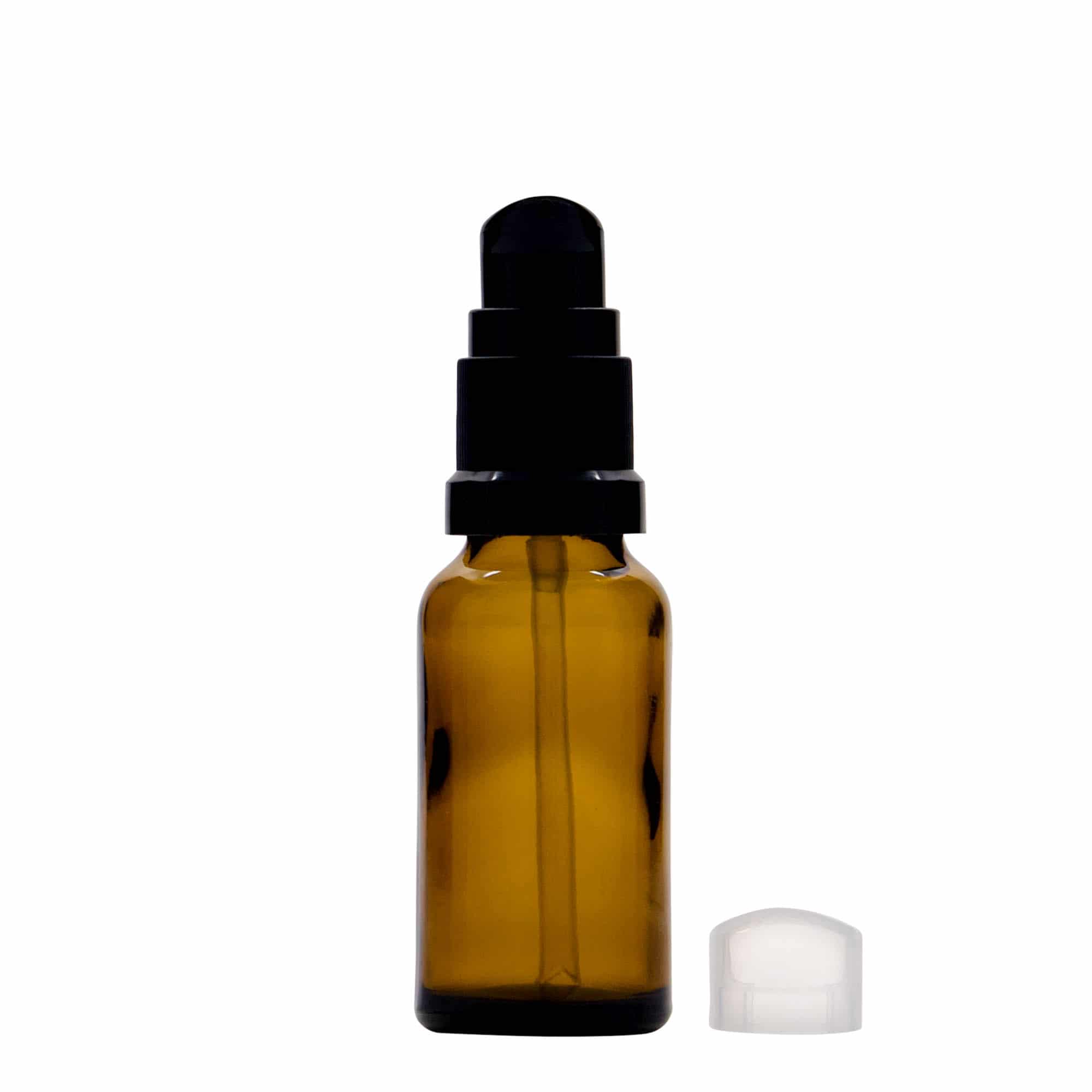 20 ml Flacone farmaceutico con dispenser a pompa, vetro, marrone, imboccatura: DIN 18