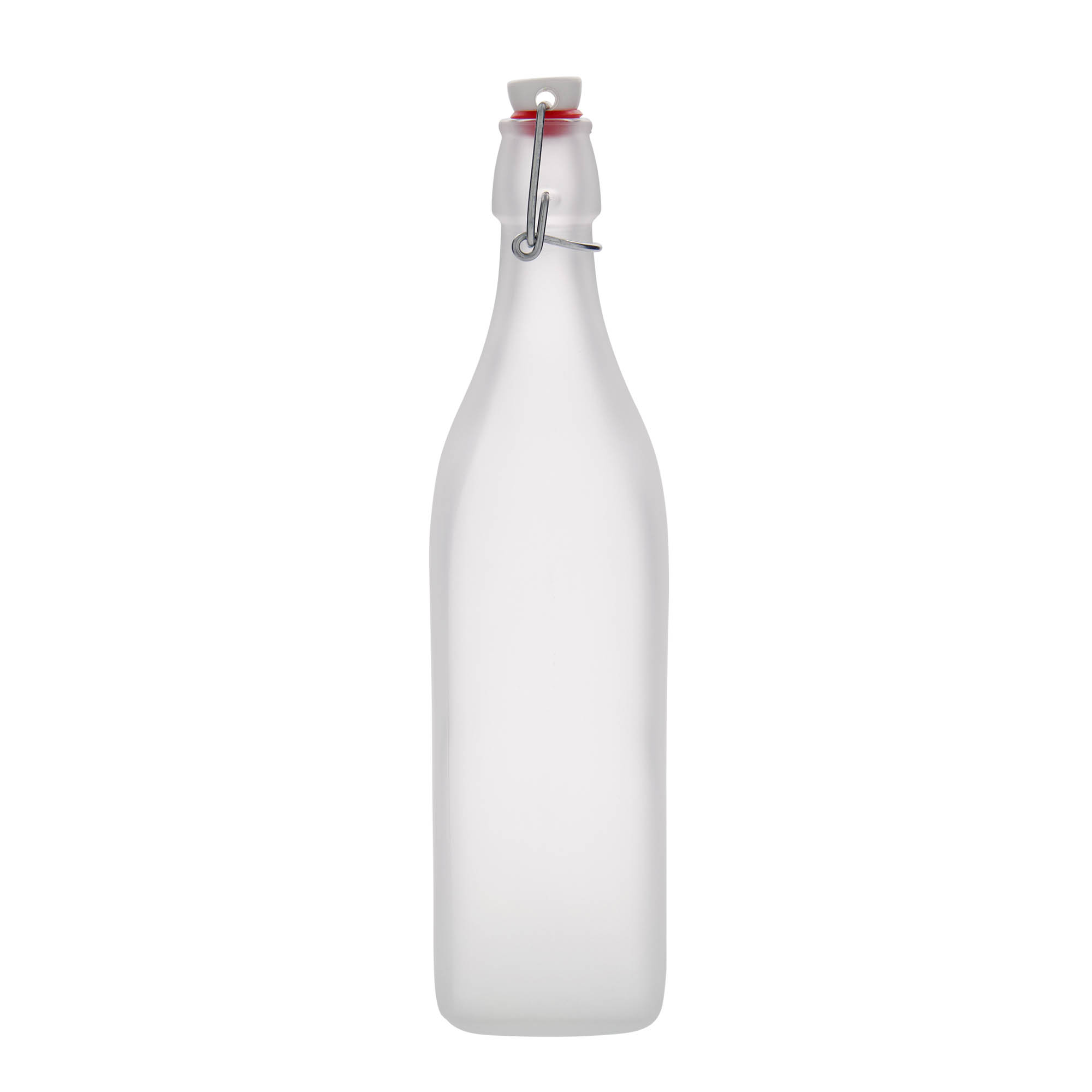 Bottiglia di vetro da 1.000 ml 'Swing, quadrata, ghiacciata, bocca: chiusura a leva Bottiglia di vetro da 1.000 ml 'Swing, quadrata, ghiacciata, bocca: chiusura a leva