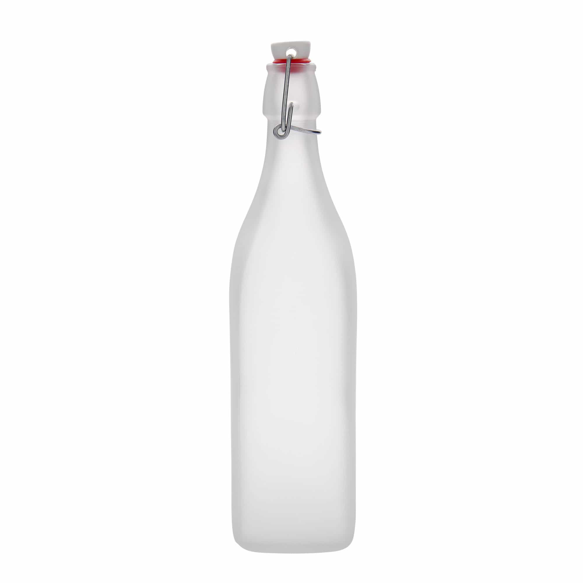 Bottiglia di vetro da 1.000 ml 'Swing, quadrata, ghiacciata, bocca: chiusura a leva