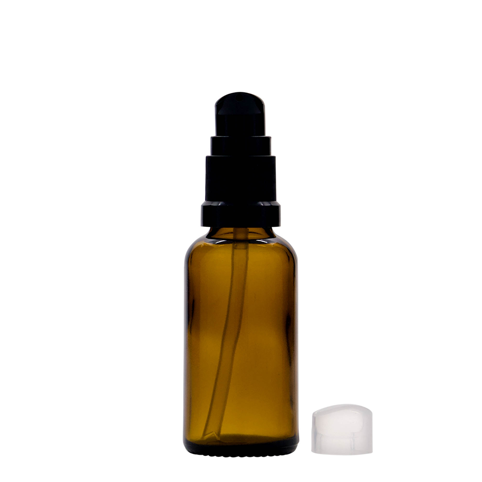 30 ml flacone medico con pompa per lozione, vetro, marrone, bocca: DIN 18