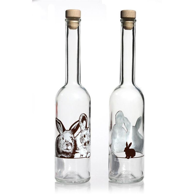 Bottiglia di vetro da 500 ml 'Opera', motivo: coniglio, bocca: sughero Bottiglia di vetro da 500 ml 'Opera', motivo: coniglio, bocca: sughero
