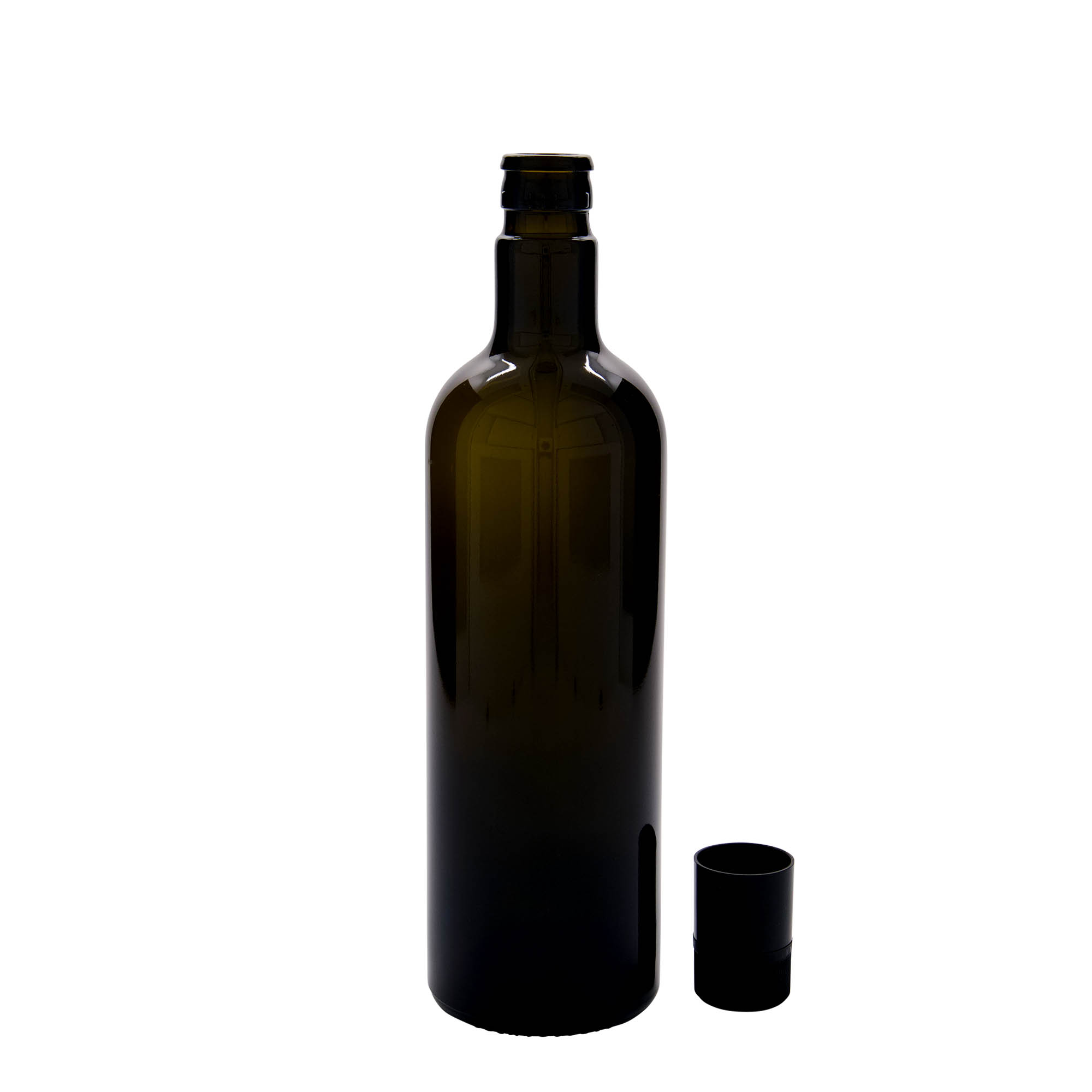 Bottiglia per aceto/olio da 750 ml 'Willy New', vetro, verde antico, bocca: DOP