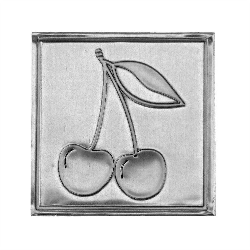 Etichetta in stagno 'Ciliegia', quadrata, metallo, argento