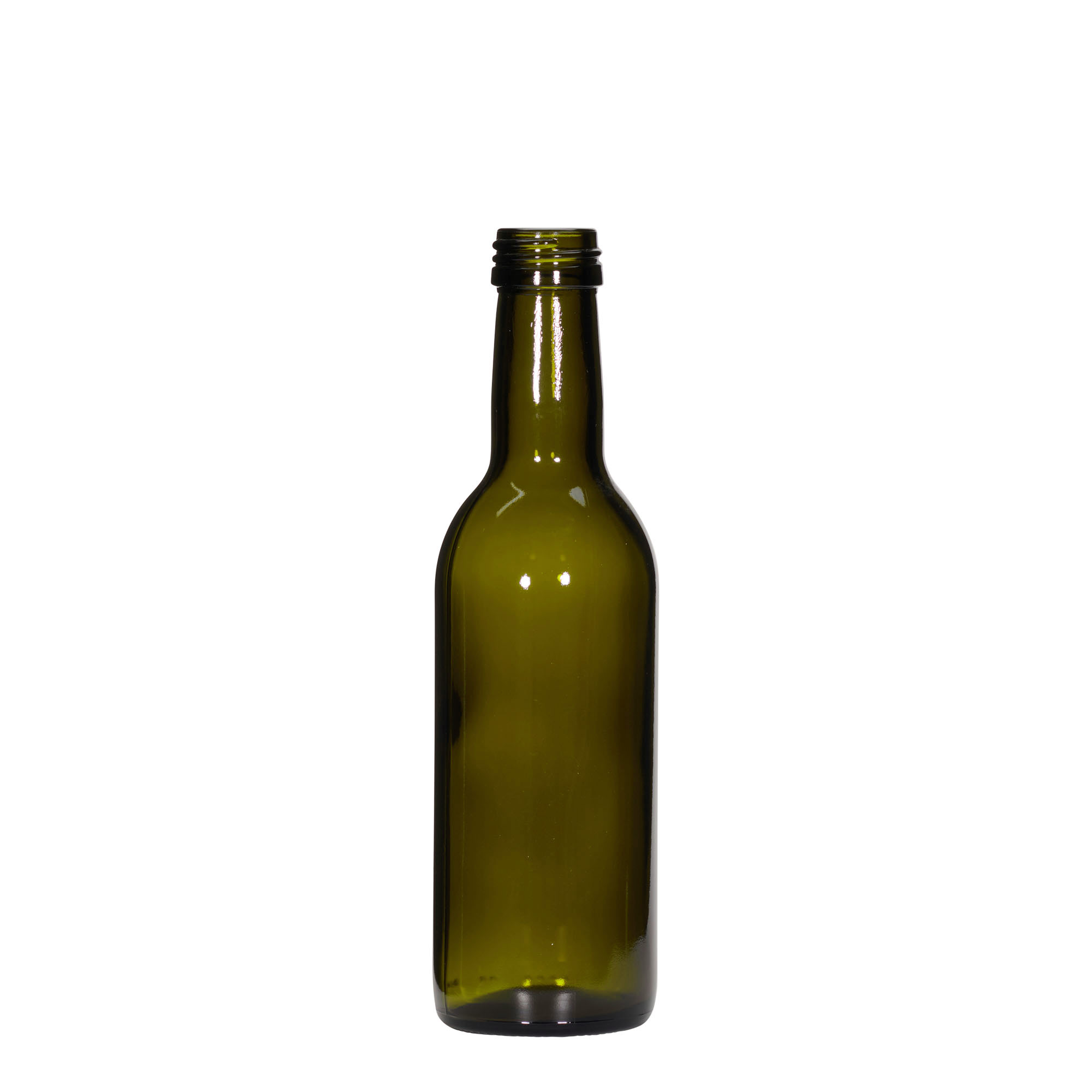 Bottiglia di vetro da 250 ml 'Bordeaux', verde antico, bocca: PP 28 Bottiglia di vetro da 250 ml 'Bordeaux', verde antico, bocca: PP 28