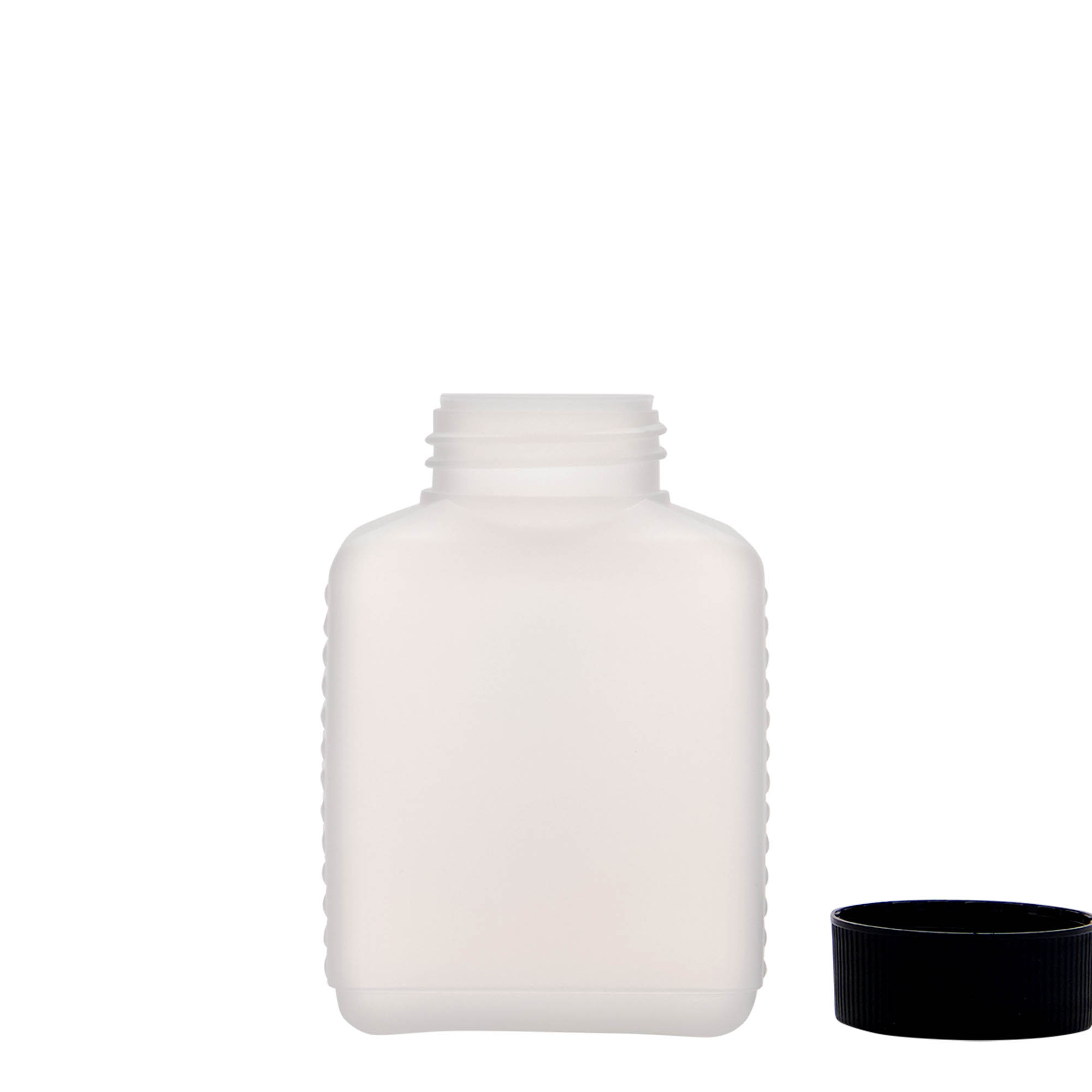 250 ml bottiglia a collo largo, rettangolare, plastica HDPE, naturale, bocca: DIN 40 EPE 250 ml bottiglia a collo largo, rettangolare, plastica HDPE, naturale, bocca: DIN 40 EPE