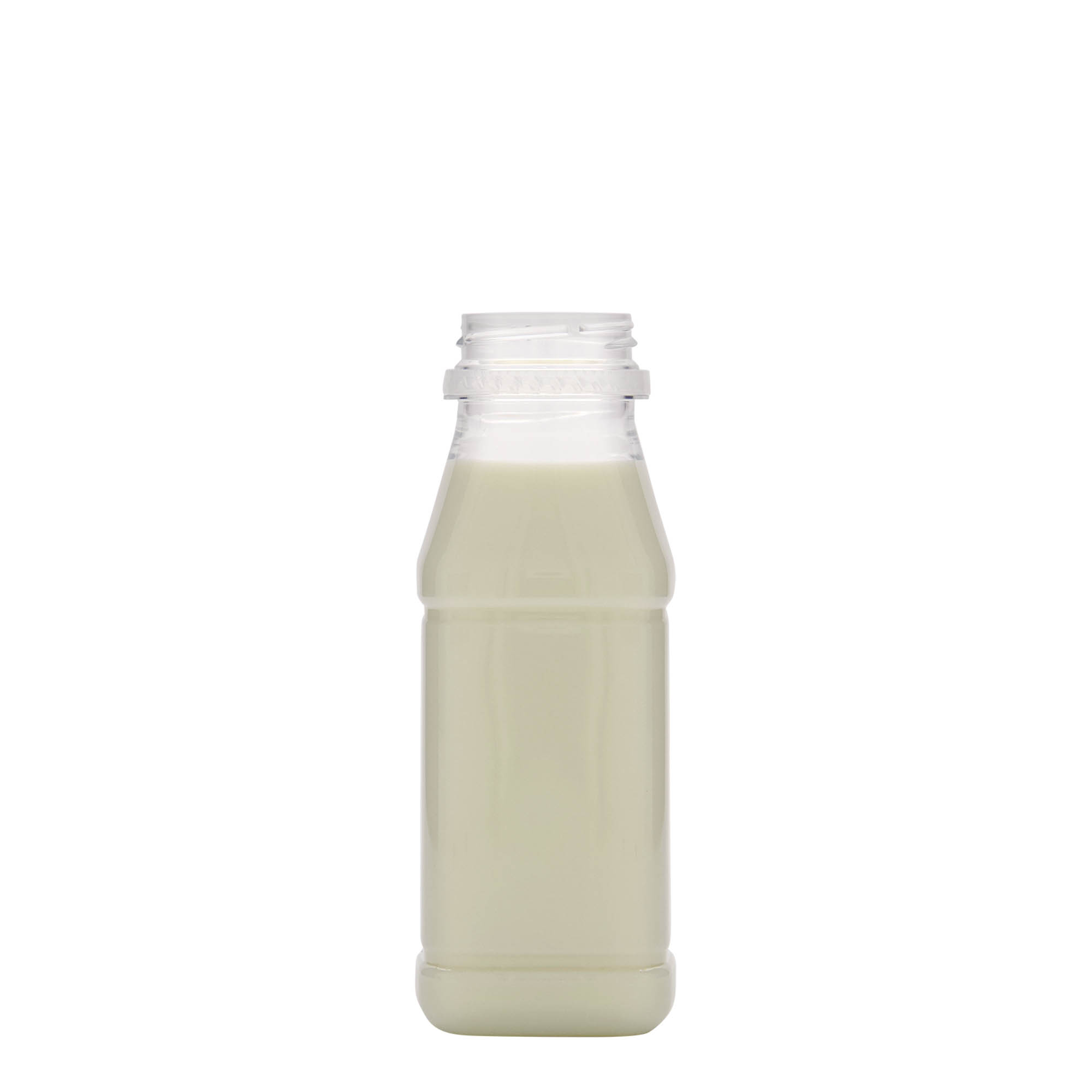 Bottiglia PET da 250 ml 'Milk and Juice Carré', quadrata, plastica, bocca: 38 mm