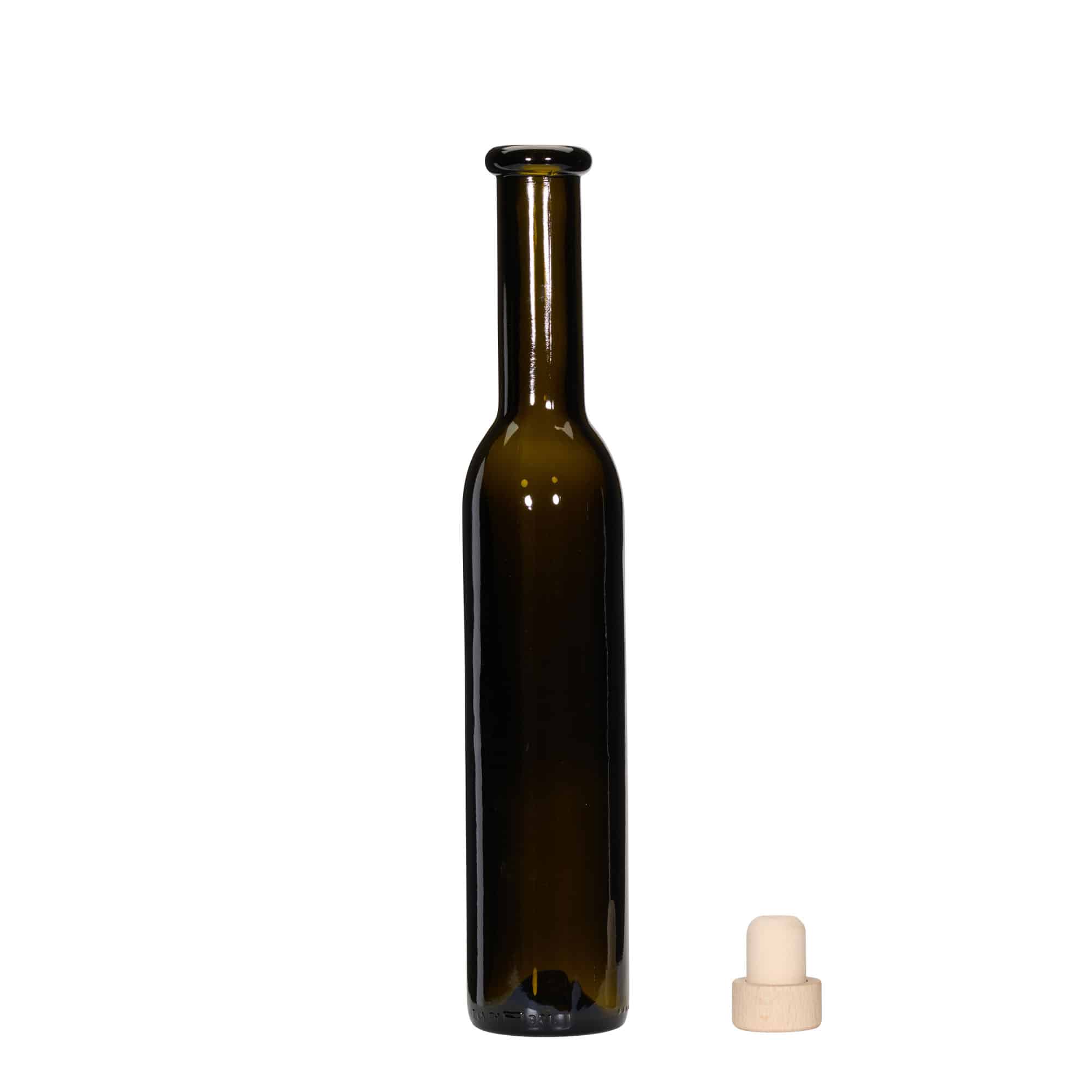 250 ml Bottiglia di vetro 'Rocky', verde antico, imboccatura: fascetta