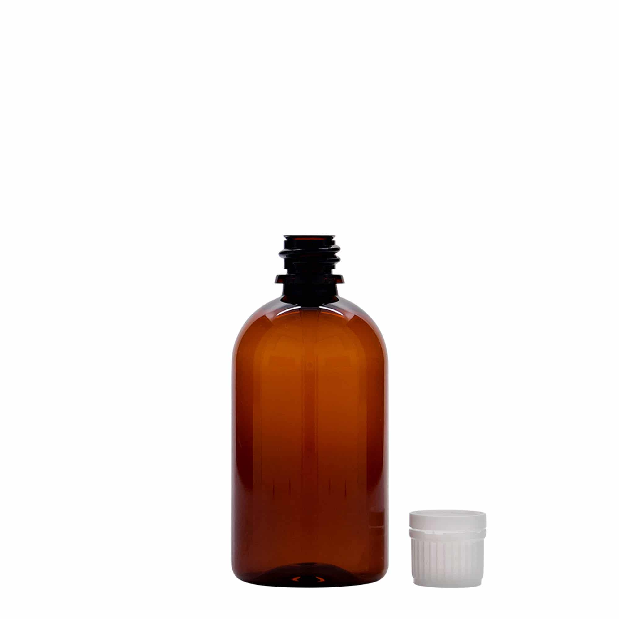 100 ml Flacone farmaceutico PET 'Easy Living', marrone, plastica, imboccatura: DIN 18