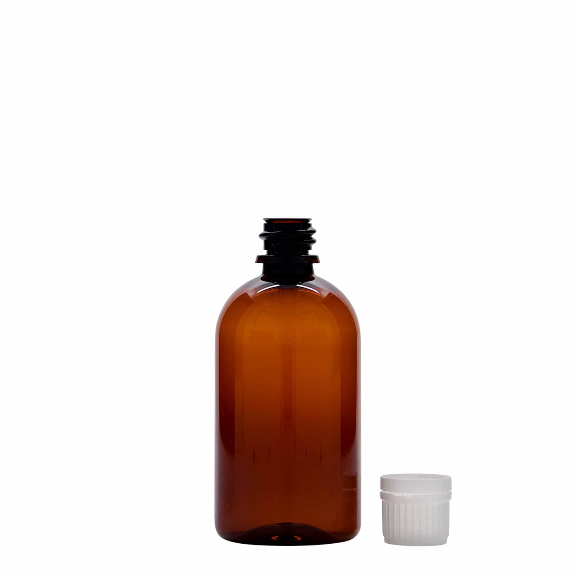 100 ml bottiglia medica in PET 'Easy Living', marrone, plastica, bocca: DIN 18
