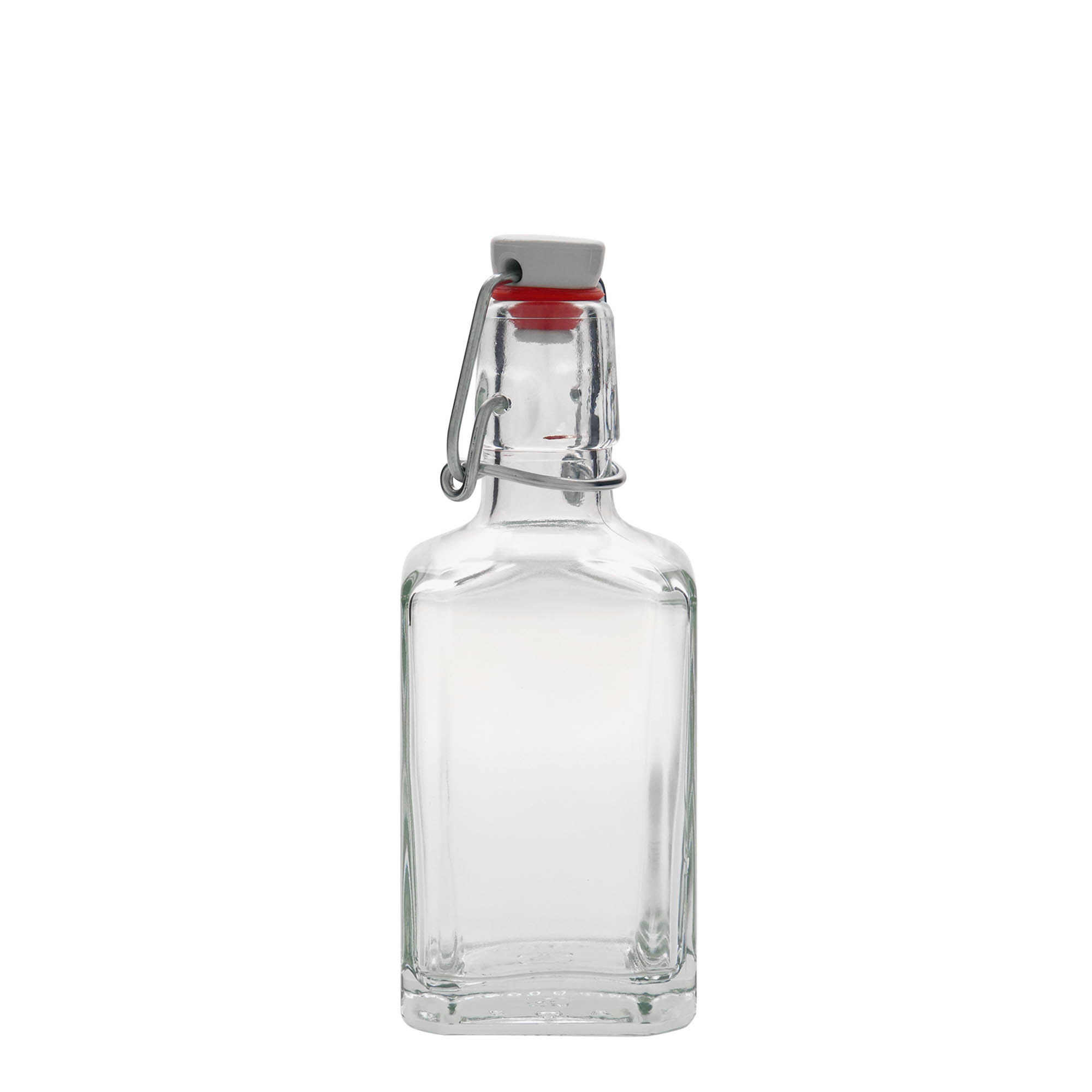 Bottiglia di vetro da 250 ml 'Rialto', quadrata, bocca: chiusura a leva Bottiglia di vetro da 250 ml 'Rialto', quadrata, bocca: chiusura a leva