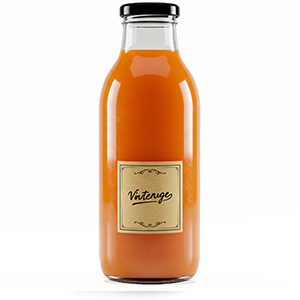 Bottiglia a collo largo piena di succo Bottiglia a collo largo piena di succo