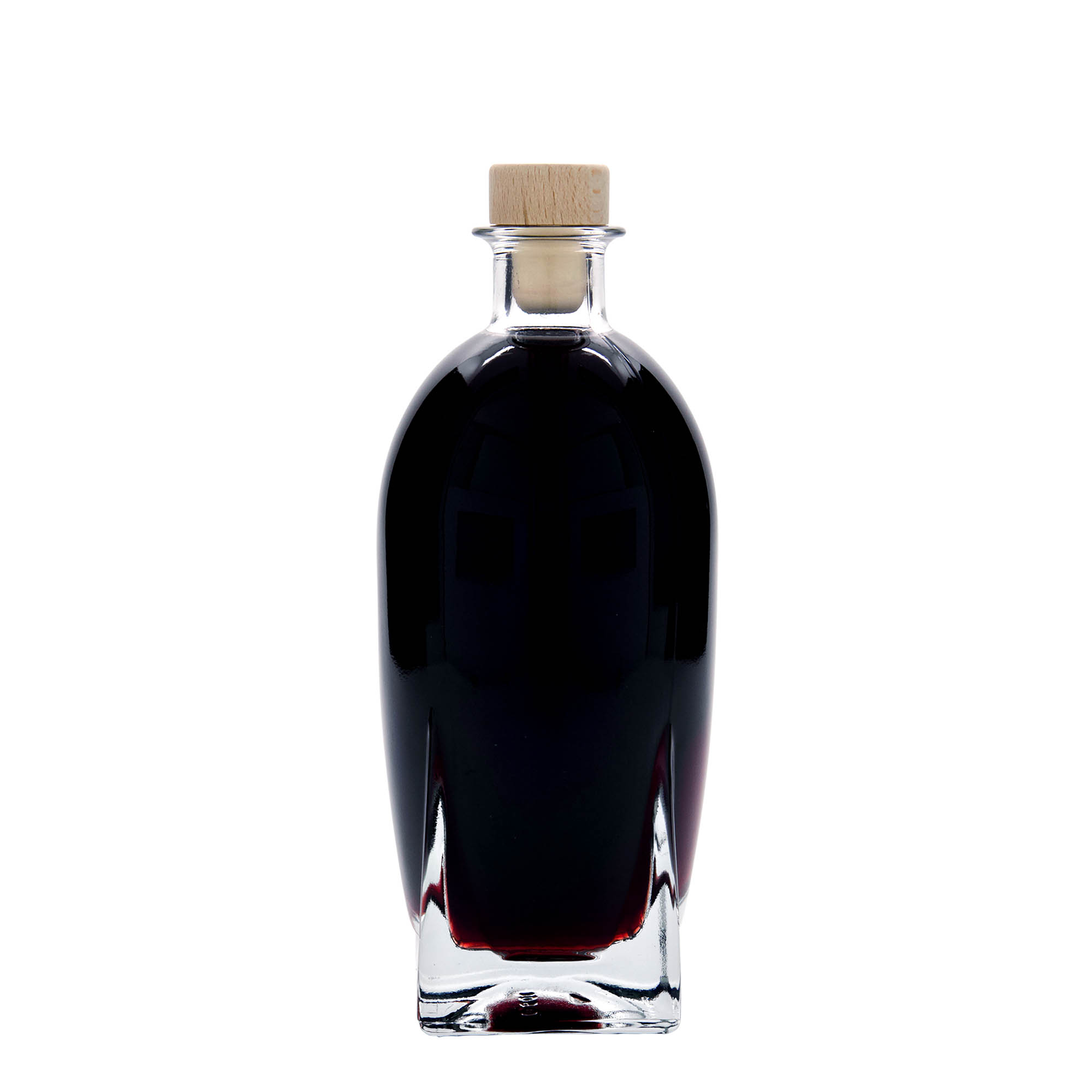 Bottiglia di vetro da 500 ml 'Zino', quadrata, bocca: tappo in sughero Bottiglia di vetro da 500 ml 'Zino', quadrata, bocca: tappo in sughero