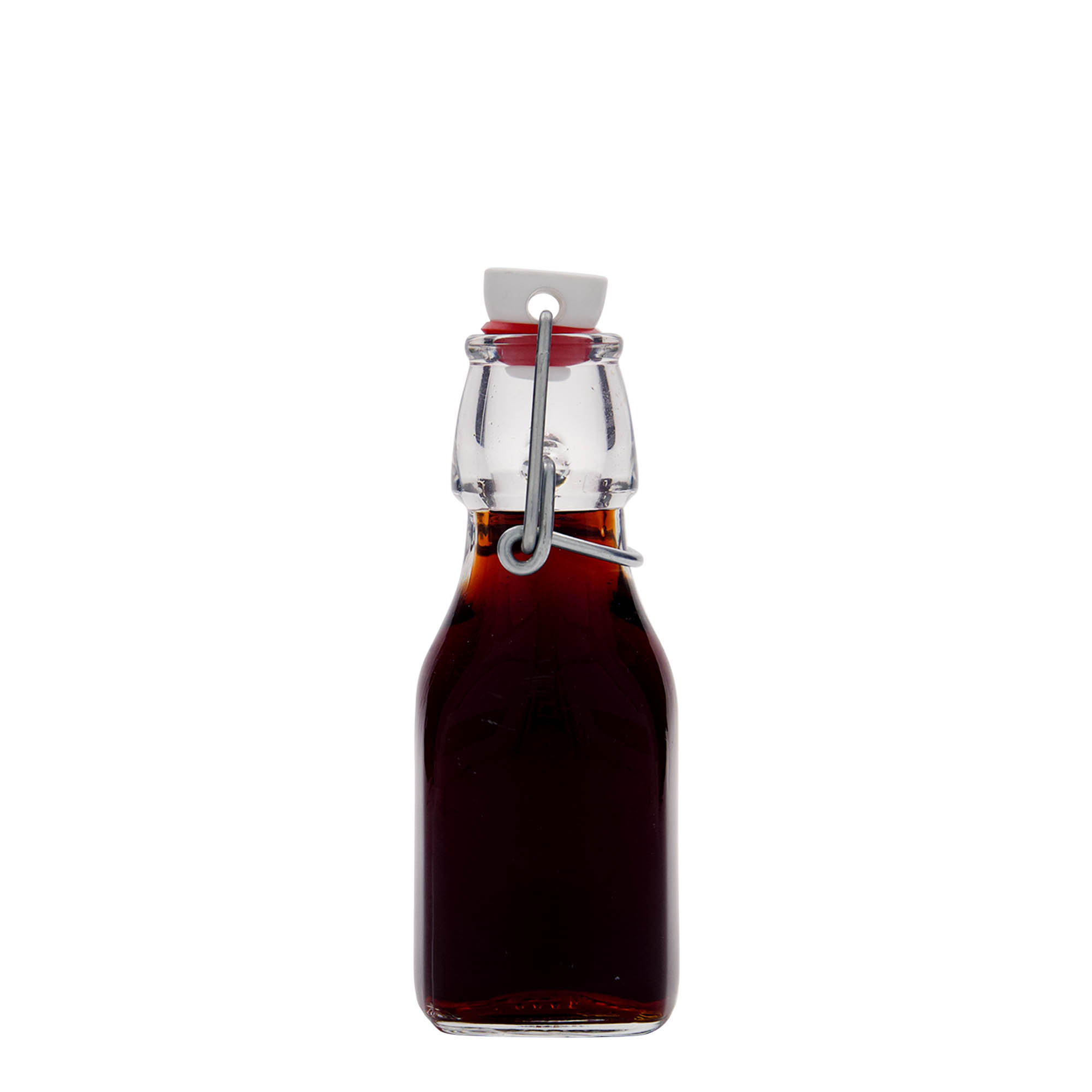 Bottiglia di vetro da 125 ml 'Swing', quadrata, bocca: chiusura a leva Bottiglia di vetro da 125 ml 'Swing', quadrata, bocca: chiusura a leva